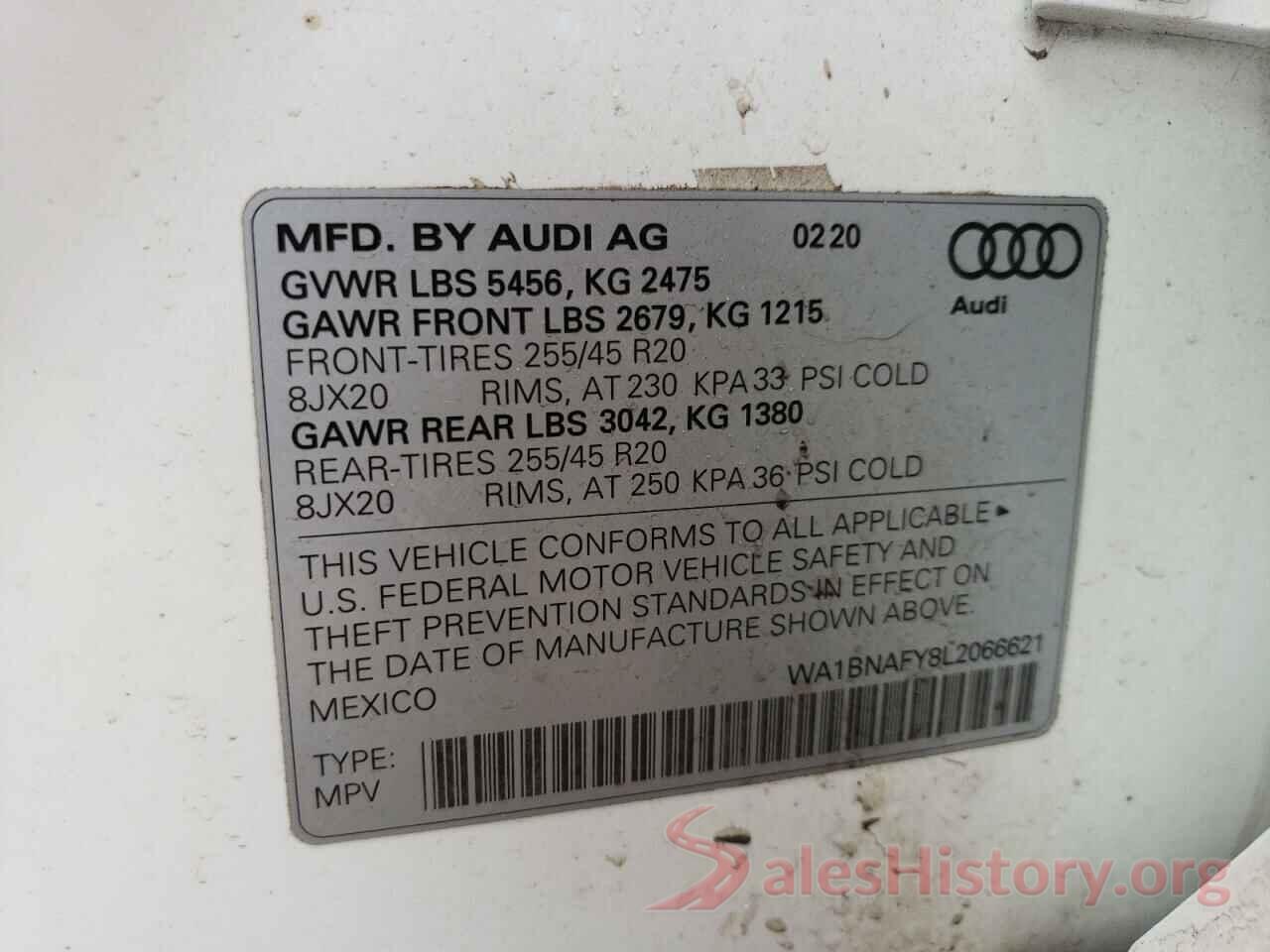 WA1BNAFY8L2066621 2020 AUDI Q5