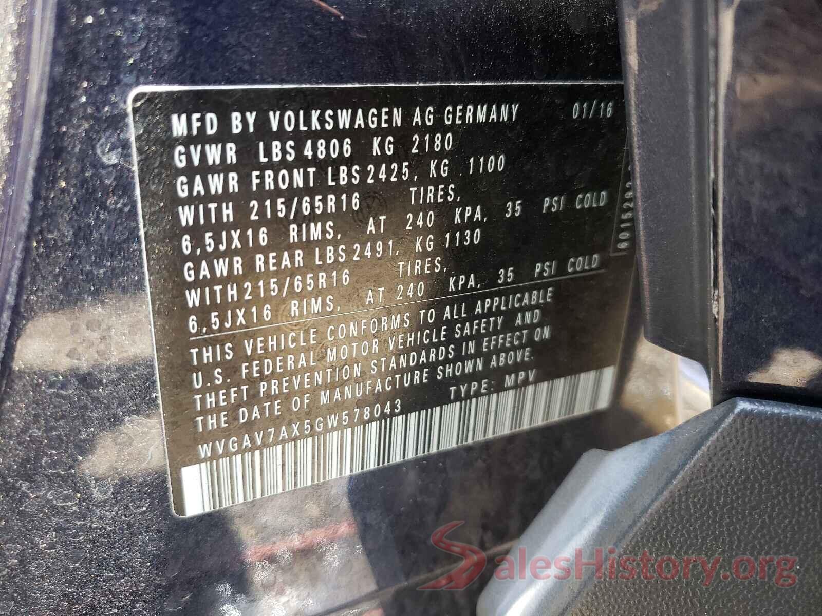 WVGAV7AX5GW578043 2016 VOLKSWAGEN TIGUAN