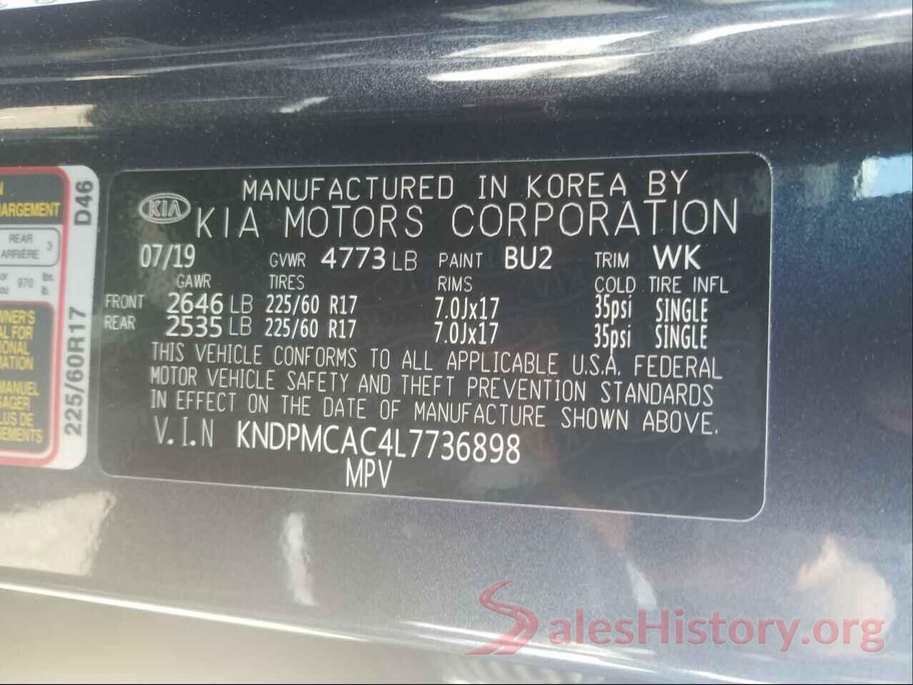 KNDPMCAC4L7736898 2020 KIA SPORTAGE