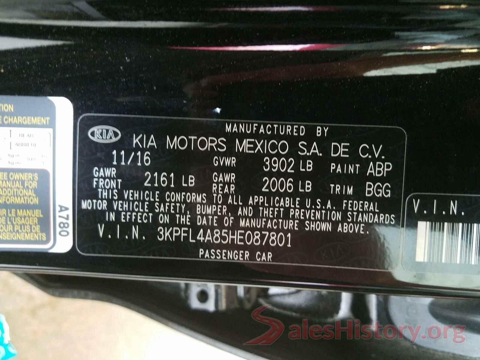 3KPFL4A85HE087801 2017 KIA FORTE