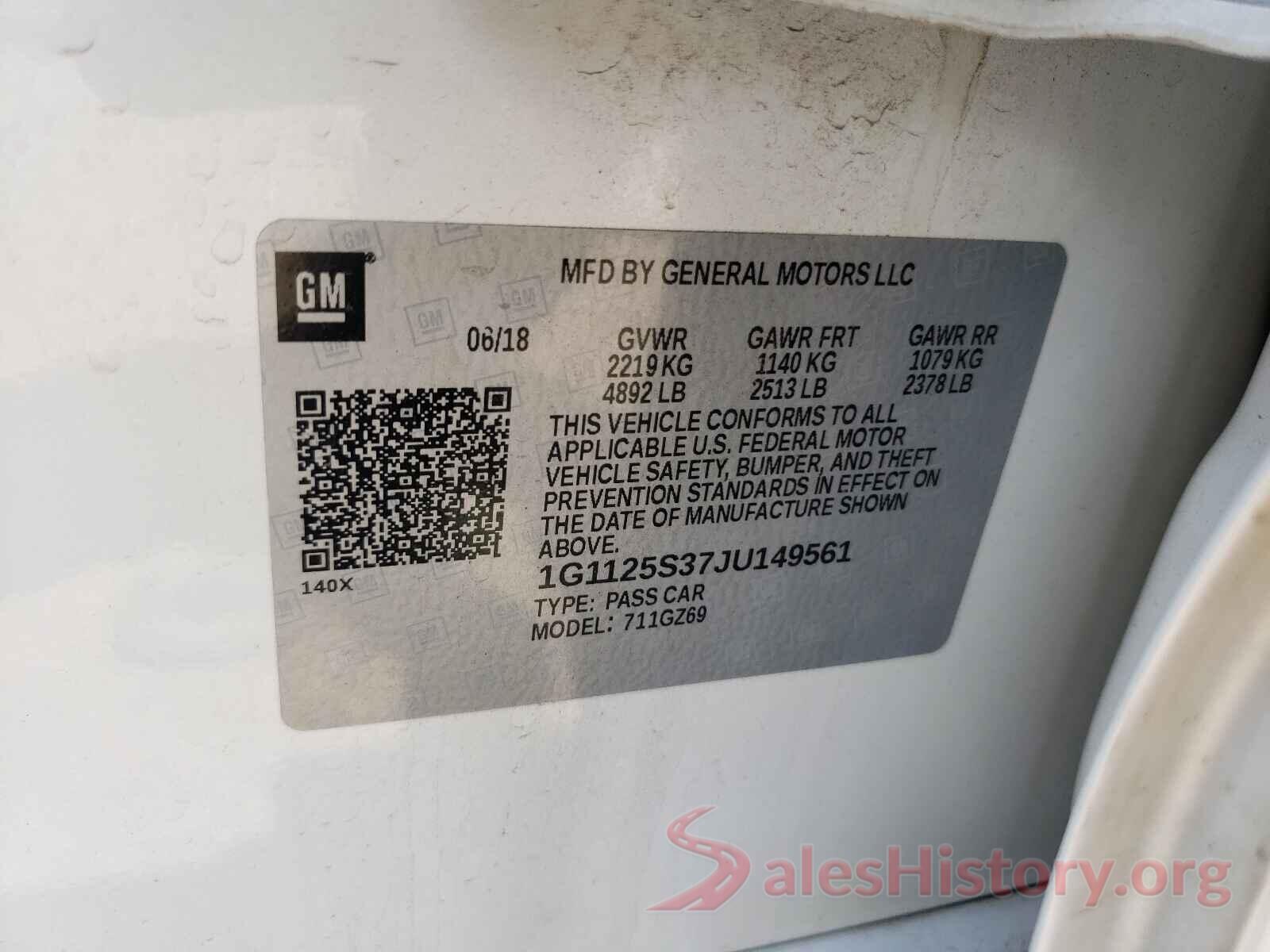 1G1125S37JU149561 2018 CHEVROLET IMPALA