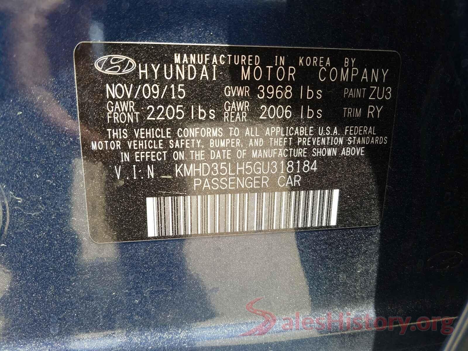 KMHD35LH5GU318184 2016 HYUNDAI ELANTRA