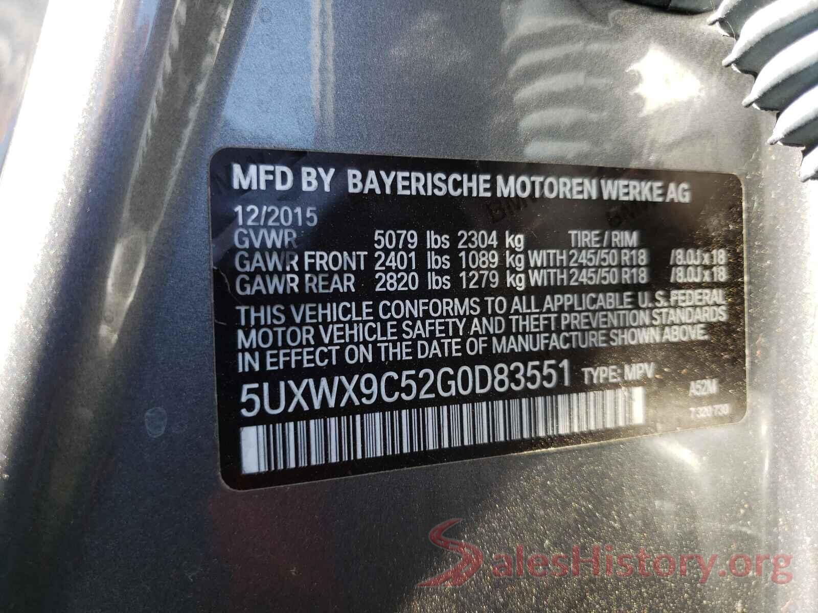 5UXWX9C52G0D83551 2016 BMW X3