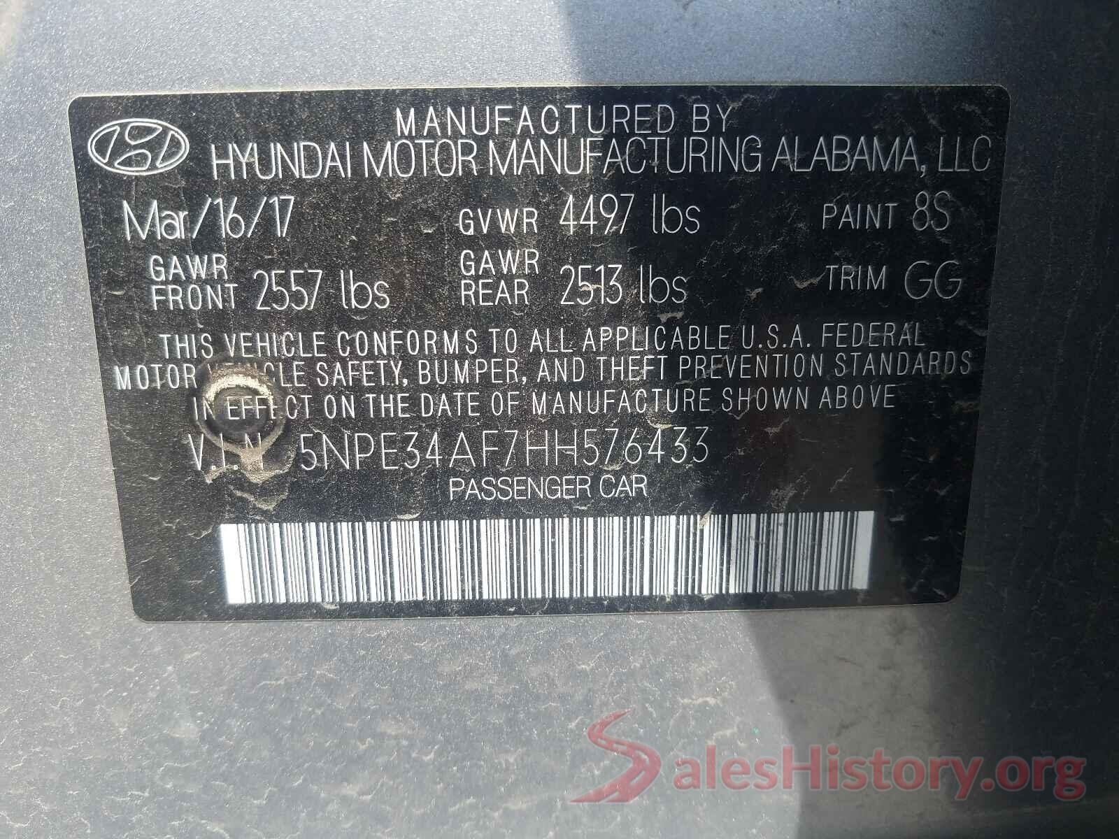 5NPE34AF7HH576433 2017 HYUNDAI SONATA