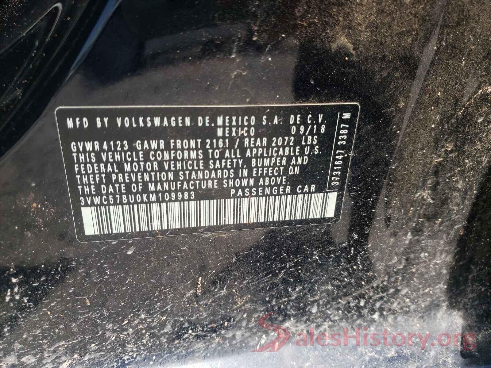 3VWC57BU0KM109983 2019 VOLKSWAGEN JETTA