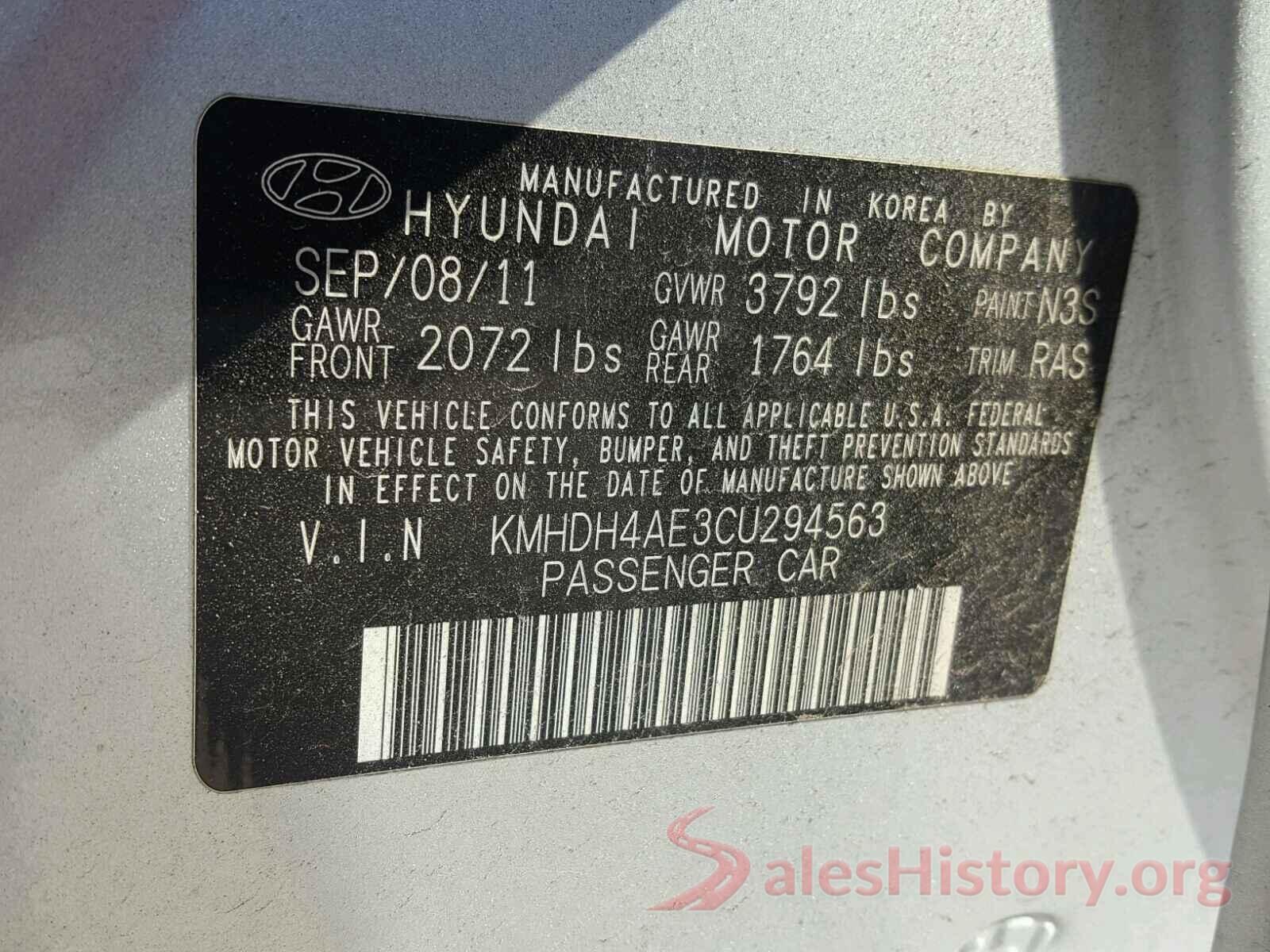 KMHDH4AE3CU294563 2012 HYUNDAI ELANTRA