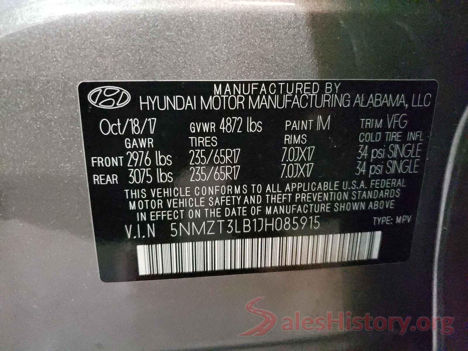 5NMZT3LB1JH085915 2018 HYUNDAI SANTA FE