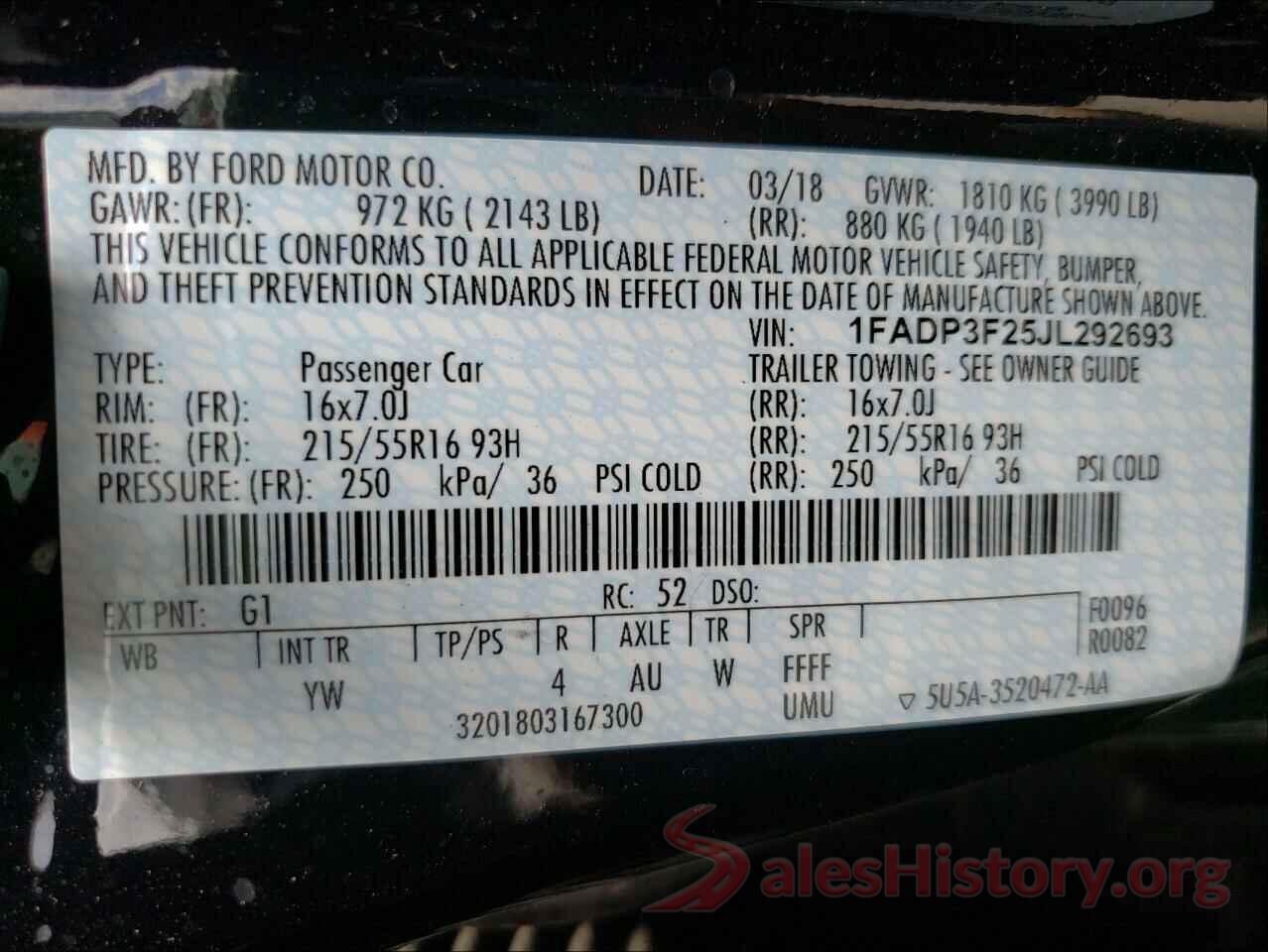 1FADP3F25JL292693 2018 FORD FOCUS