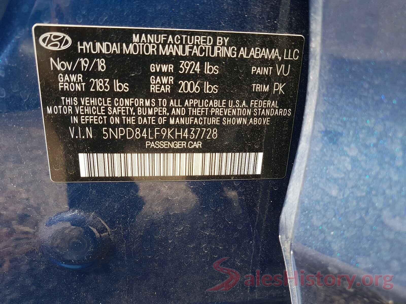 5NPD84LF9KH437728 2019 HYUNDAI ELANTRA