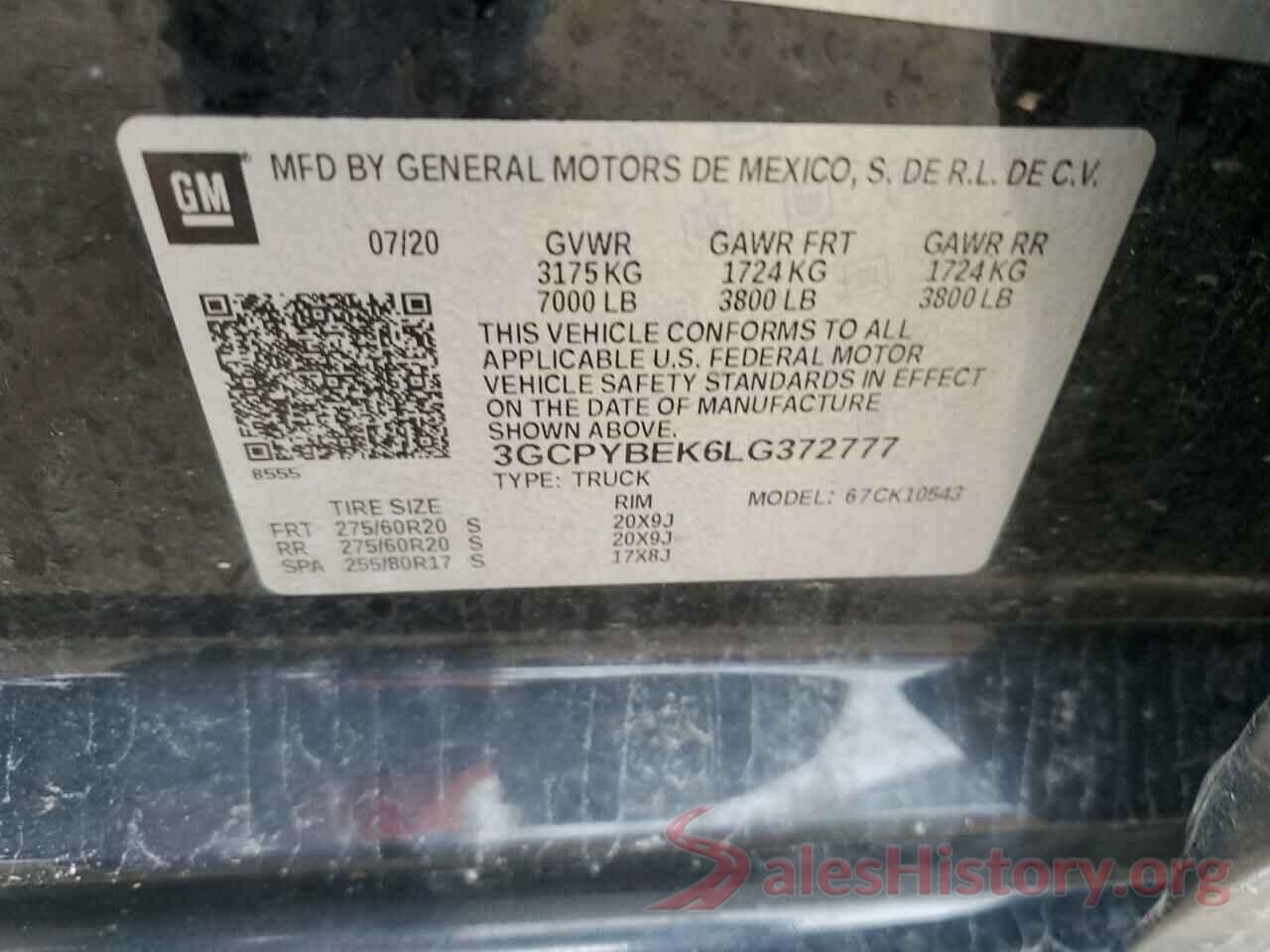 3GCPYBEK6LG372777 2020 CHEVROLET SILVERADO