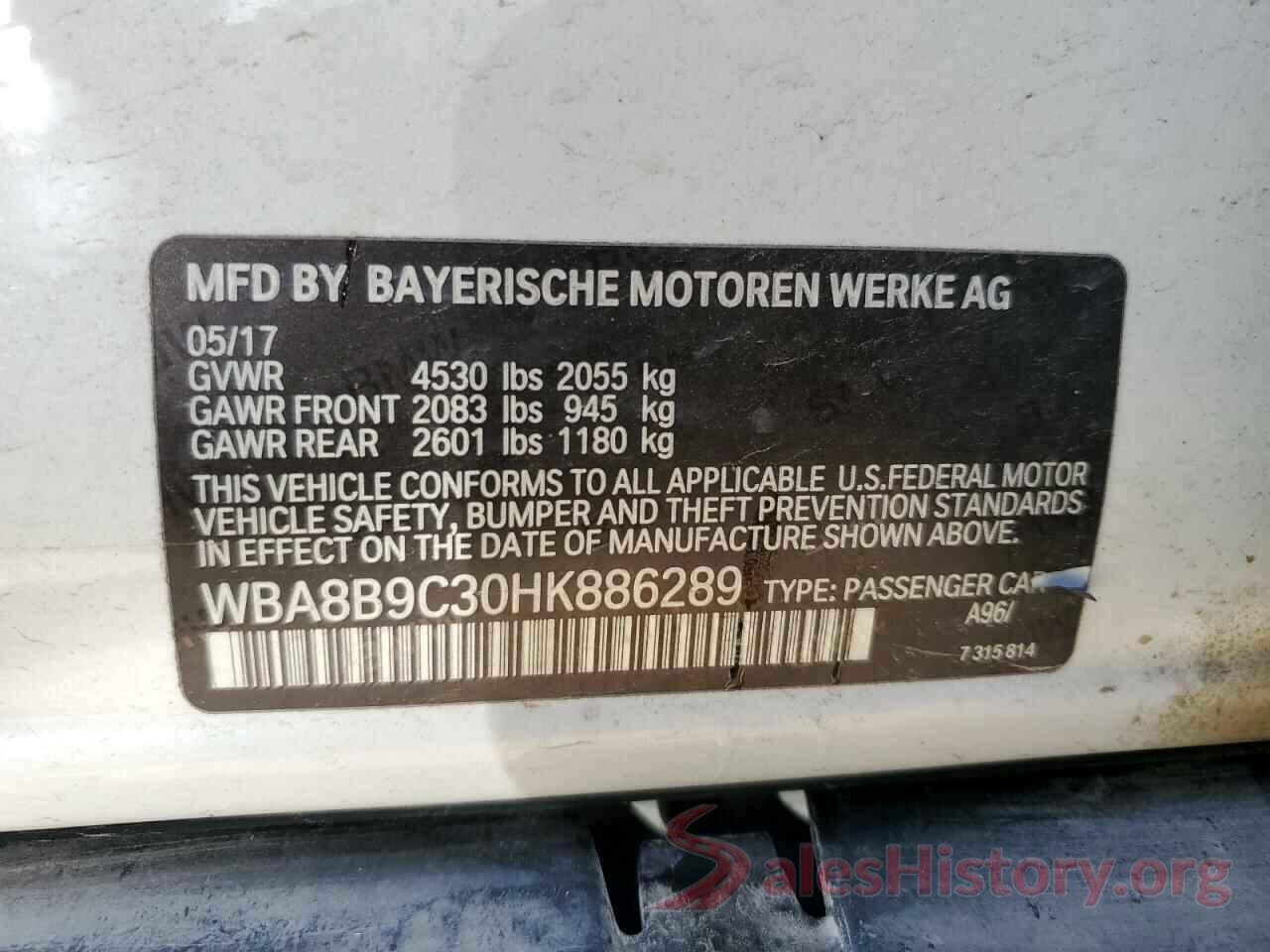 WBA8B9C30HK886289 2017 BMW 3 SERIES