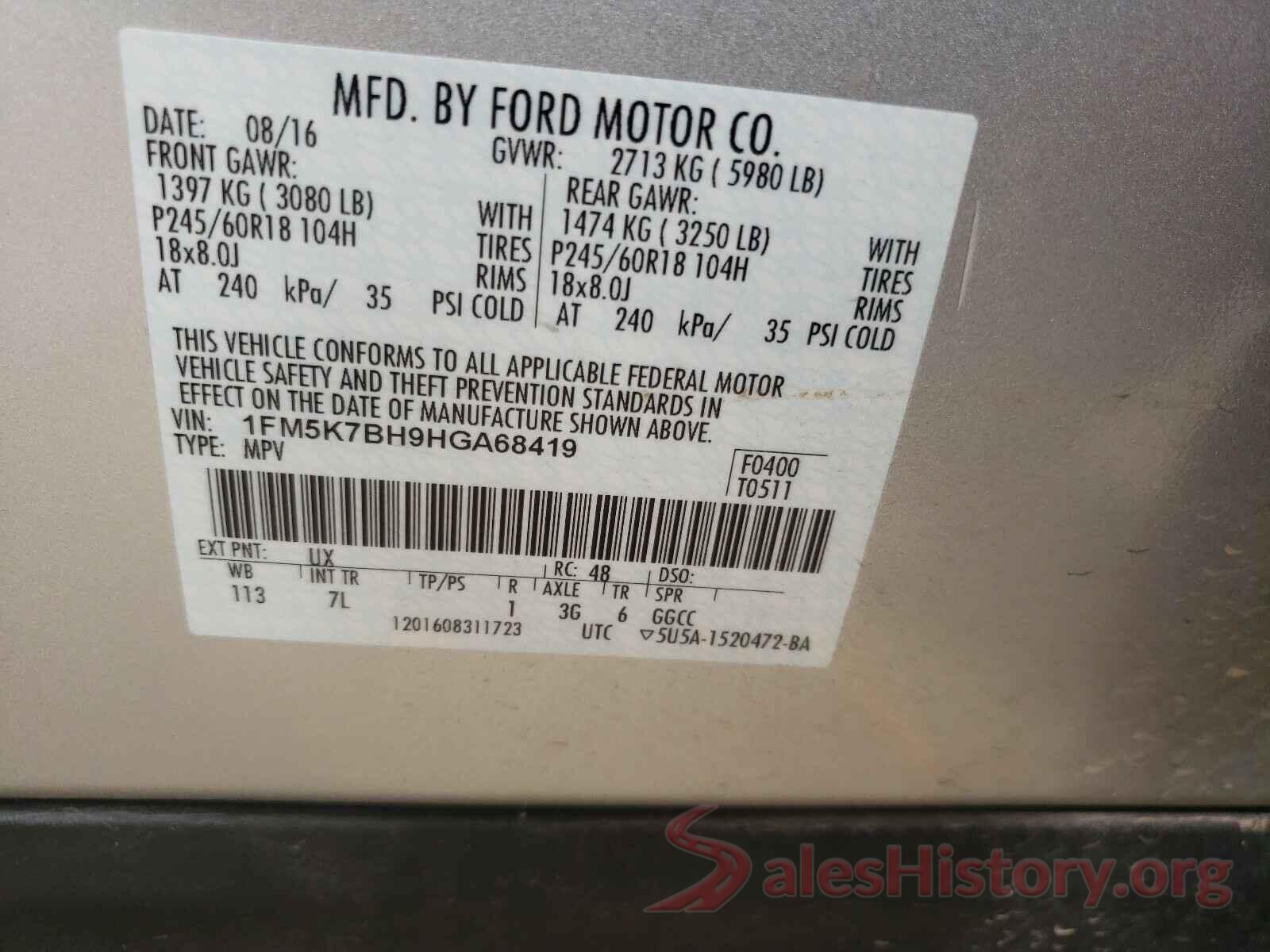 1FM5K7BH9HGA68419 2017 FORD EXPLORER