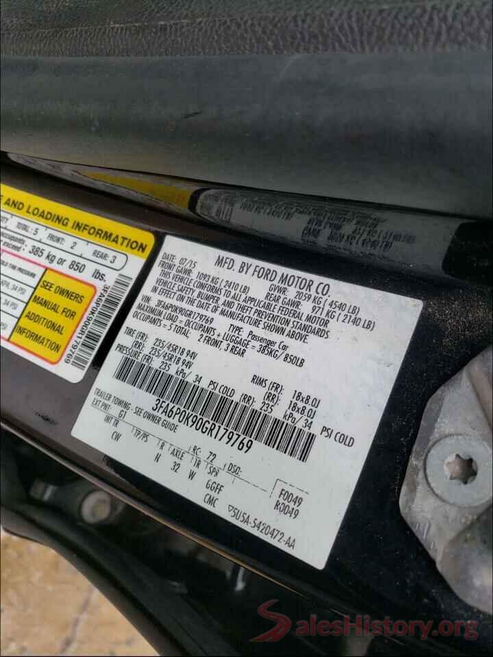 3FA6P0K90GR179769 2016 FORD FUSION