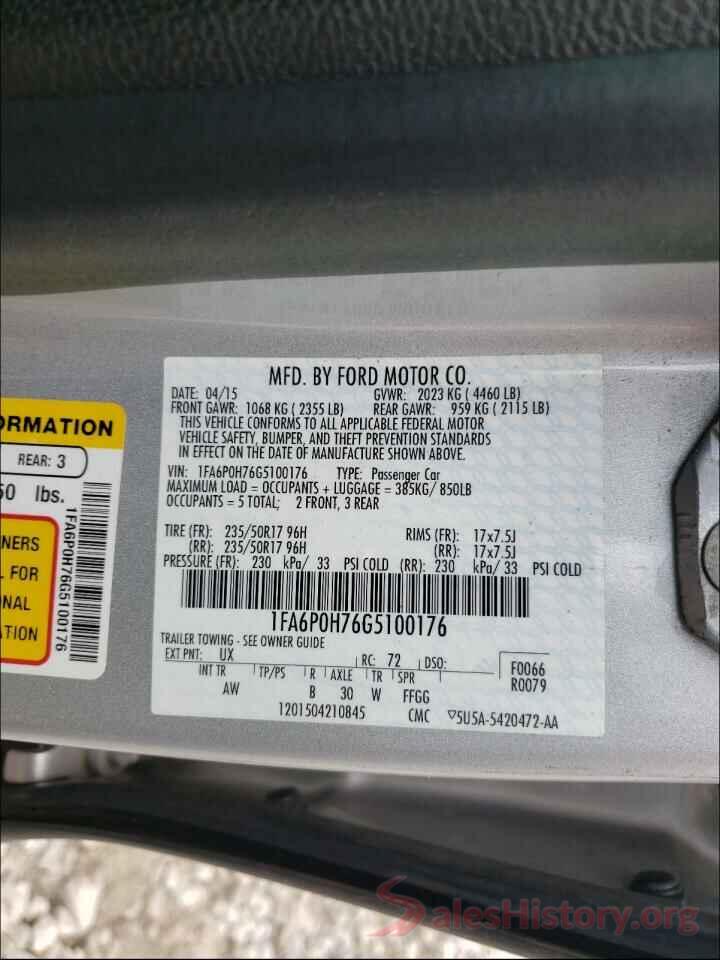 1FA6P0H76G5100176 2016 FORD FUSION