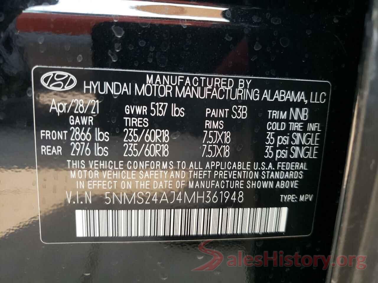 5NMS24AJ4MH361948 2021 HYUNDAI SANTA FE