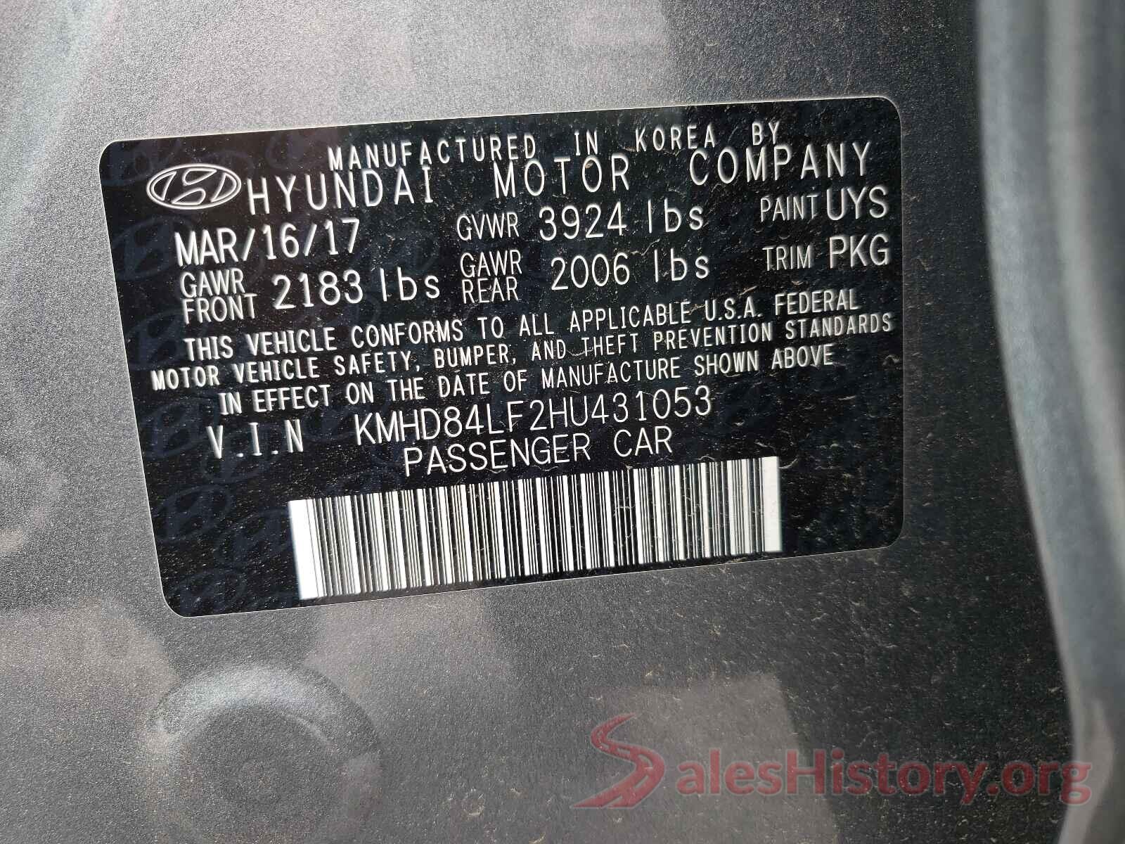 KMHD84LF2HU431053 2017 HYUNDAI ELANTRA