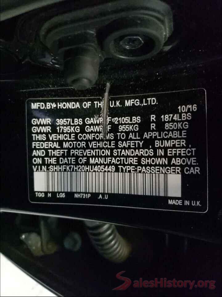 SHHFK7H20HU405449 2017 HONDA CIVIC