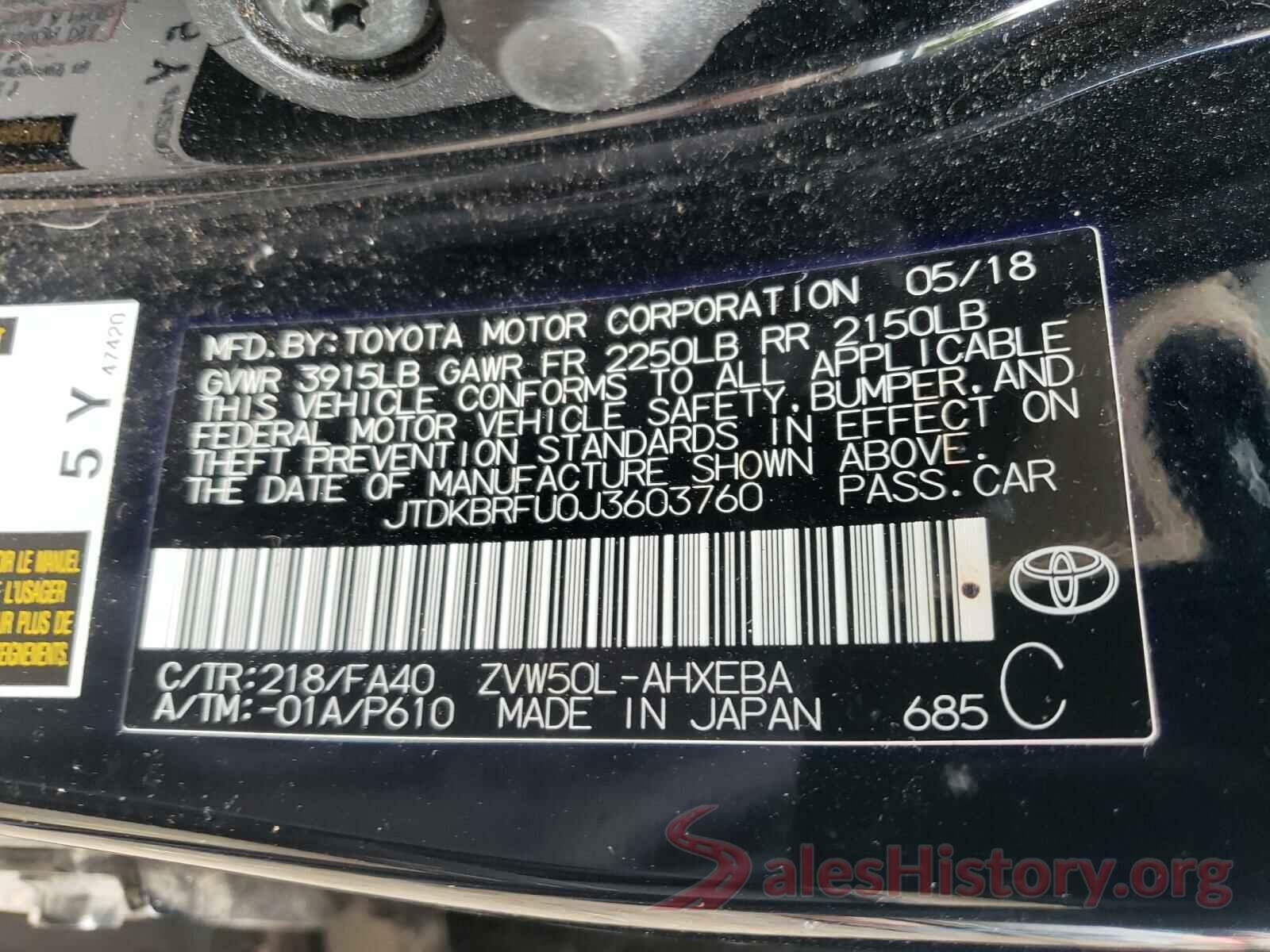 JTDKBRFU0J3603760 2018 TOYOTA PRIUS