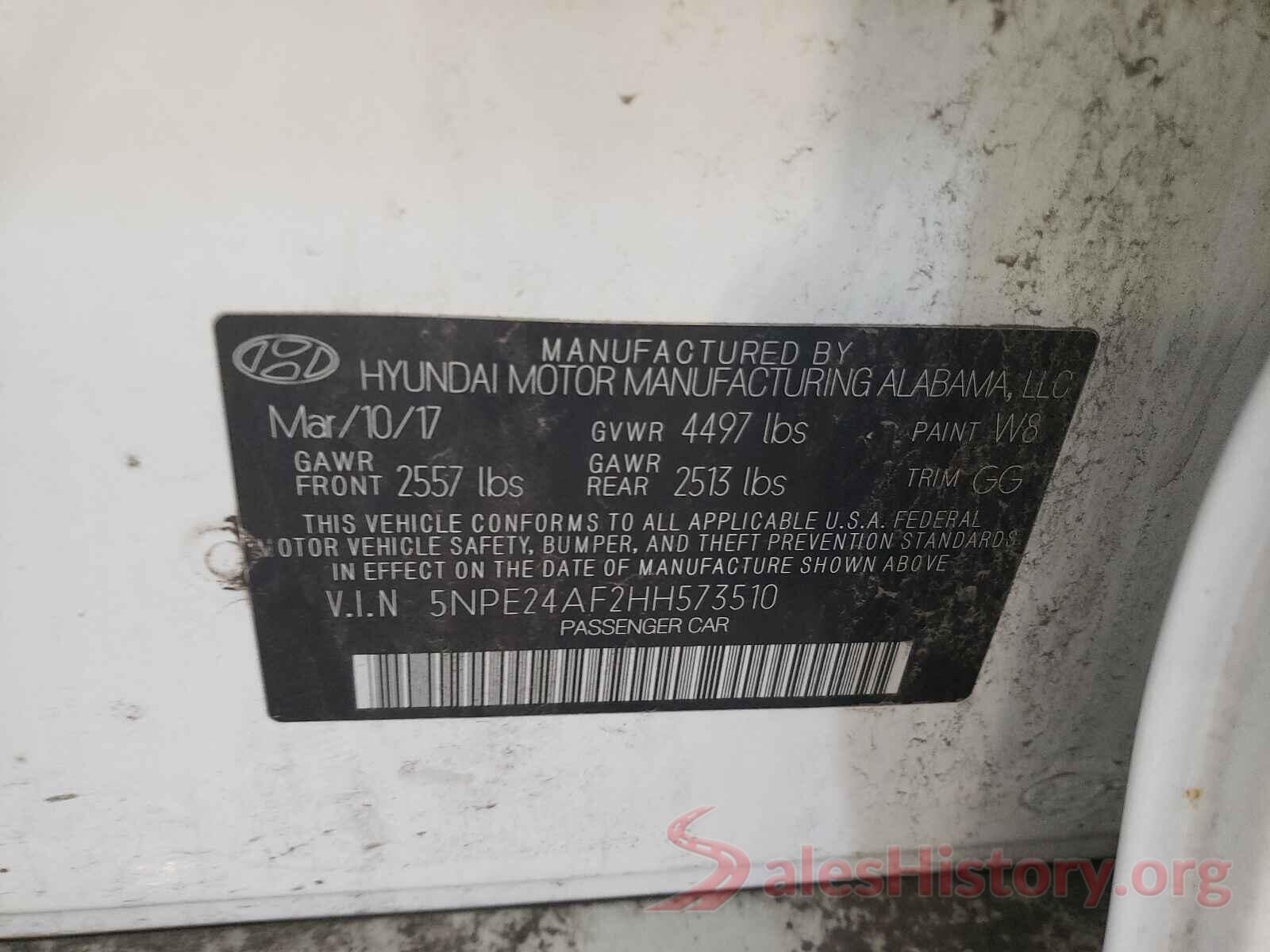 5NPE24AF2HH573510 2017 HYUNDAI SONATA