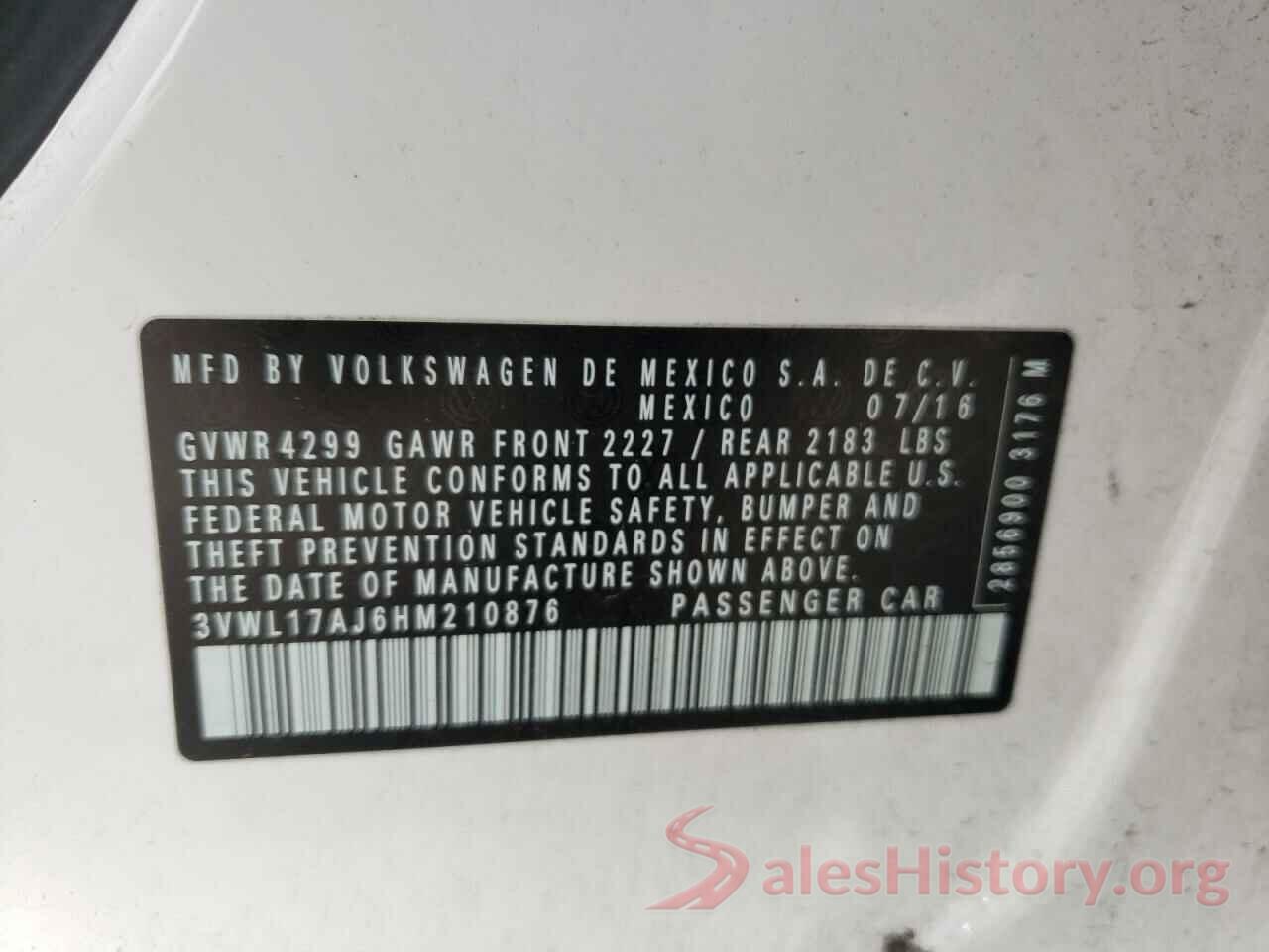 3VWL17AJ6HM210876 2017 VOLKSWAGEN JETTA