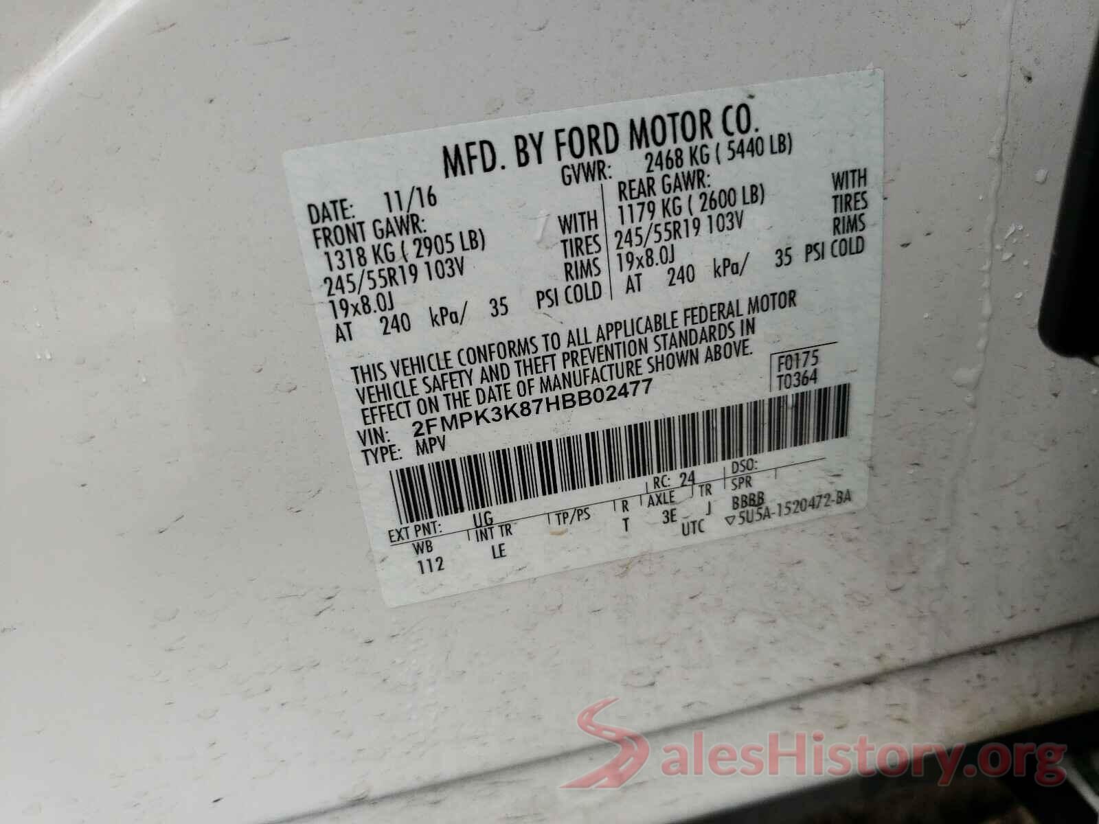 2FMPK3K87HBB02477 2017 FORD EDGE