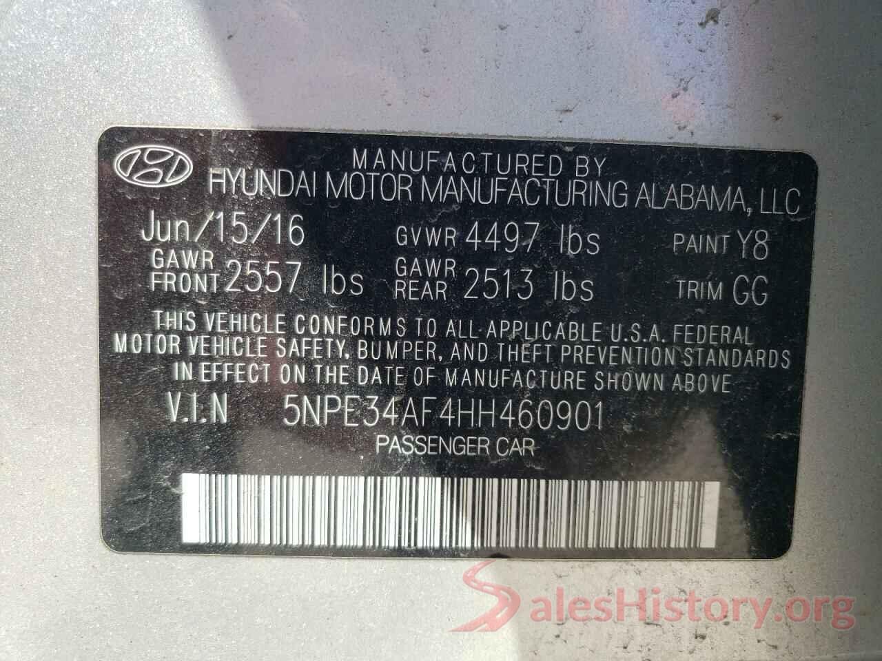 5NPE34AF4HH460901 2017 HYUNDAI SONATA