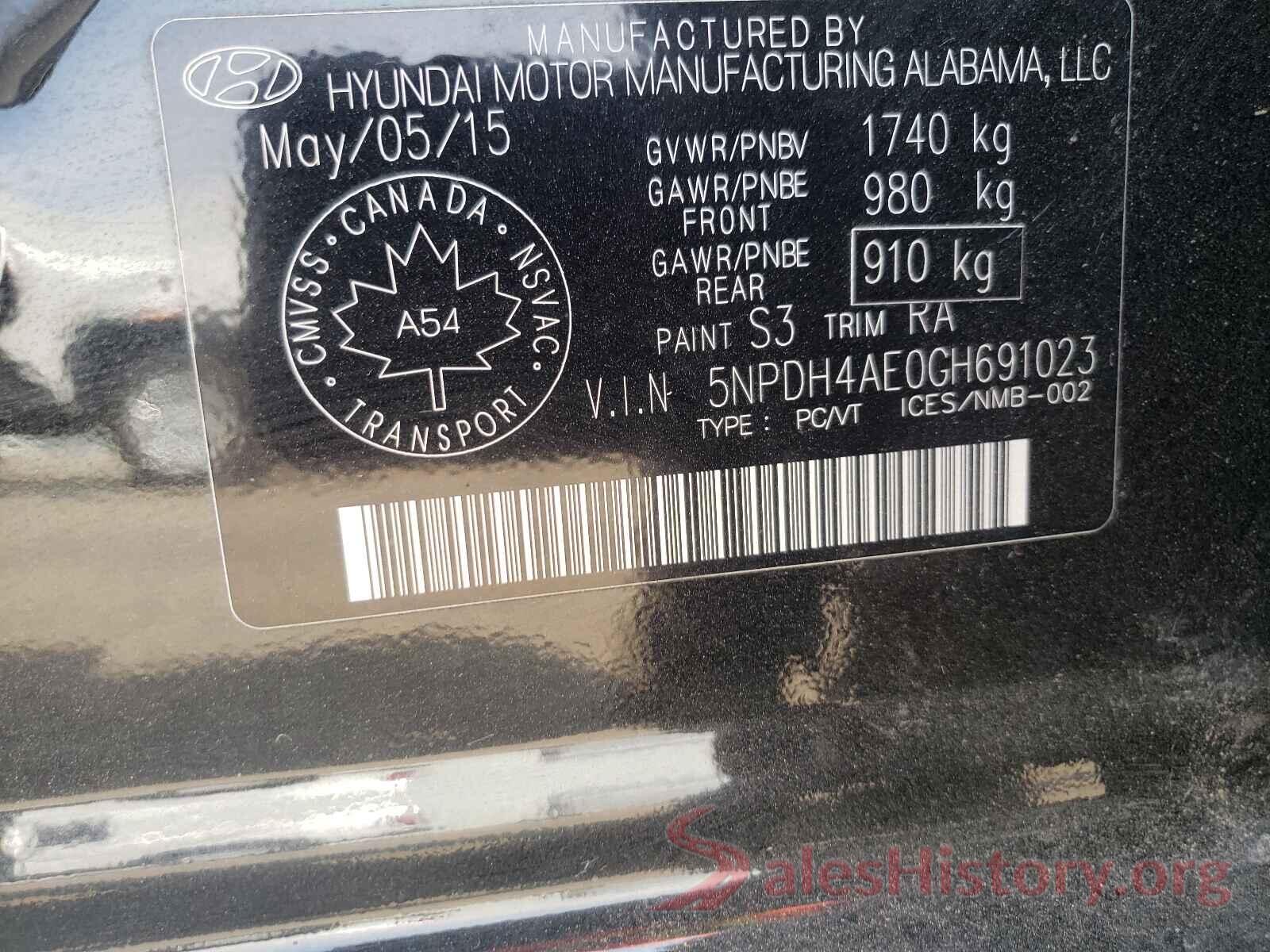 5NPDH4AE0GH691023 2016 HYUNDAI ELANTRA