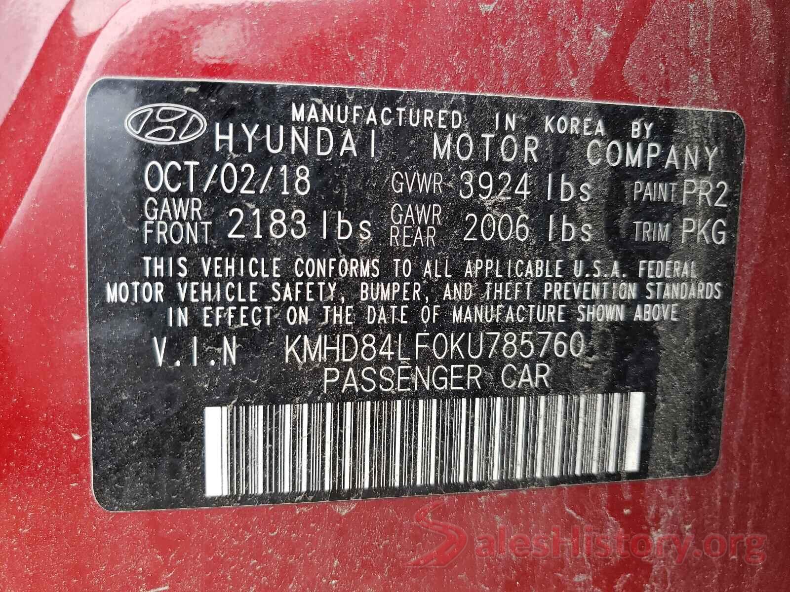 KMHD84LF0KU785760 2019 HYUNDAI ELANTRA