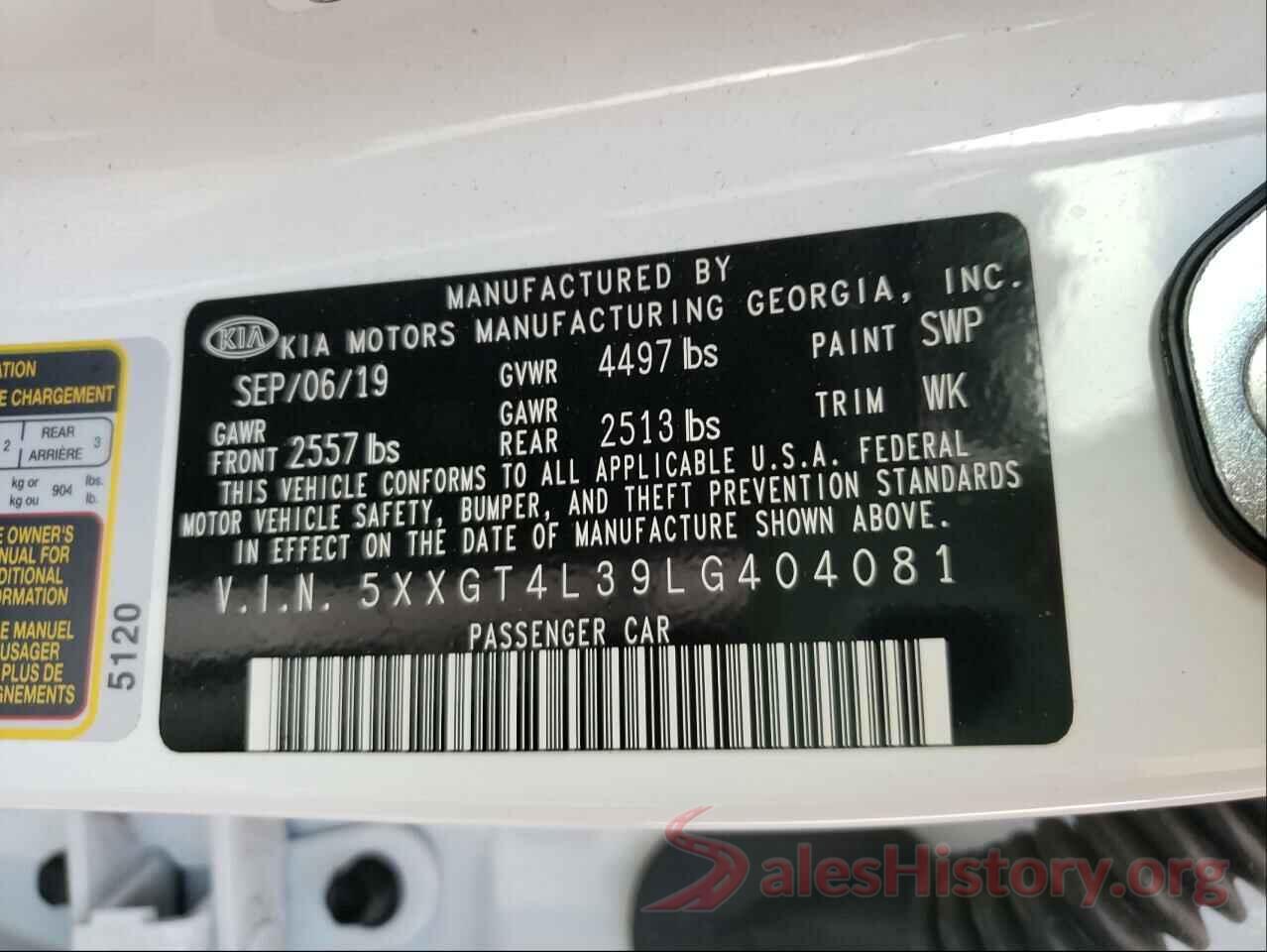 5XXGT4L39LG404081 2020 KIA OPTIMA