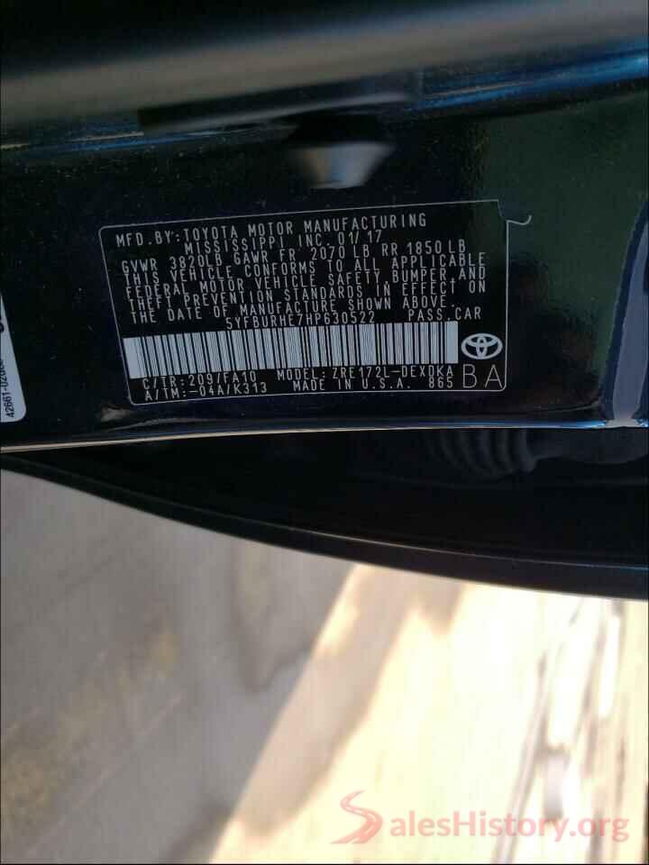 5YFBURHE7HP630522 2017 TOYOTA COROLLA