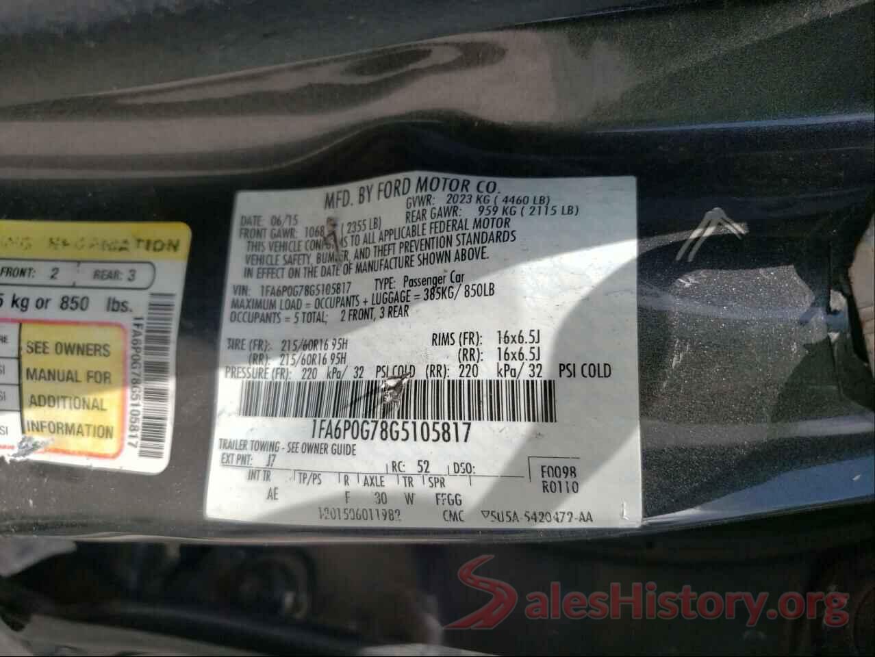 1FA6P0G78G5105817 2016 FORD FUSION