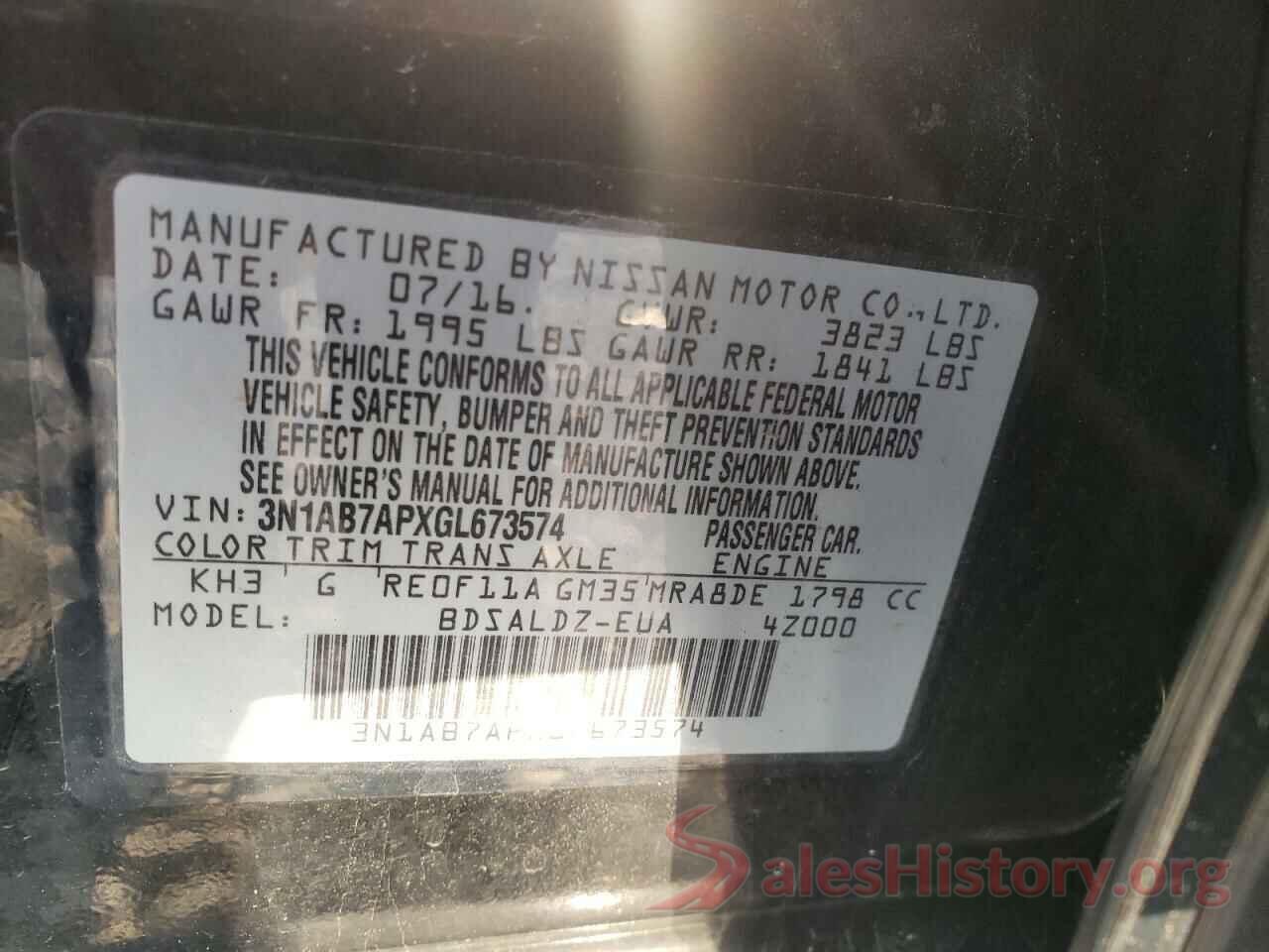 3N1AB7APXGL673574 2016 NISSAN SENTRA