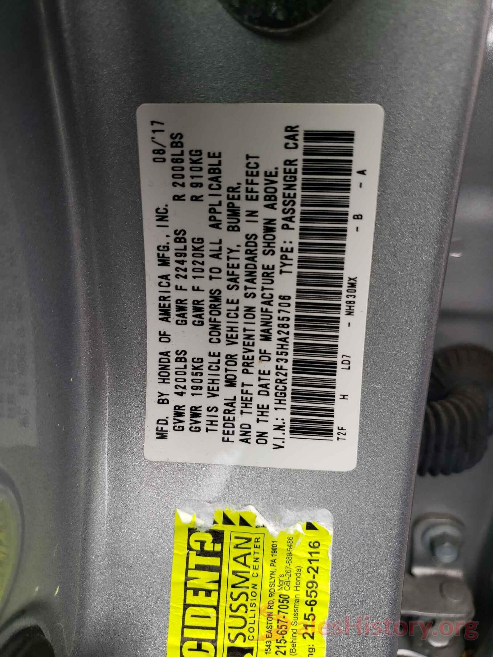 1HGCR2F35HA285706 2017 HONDA ACCORD