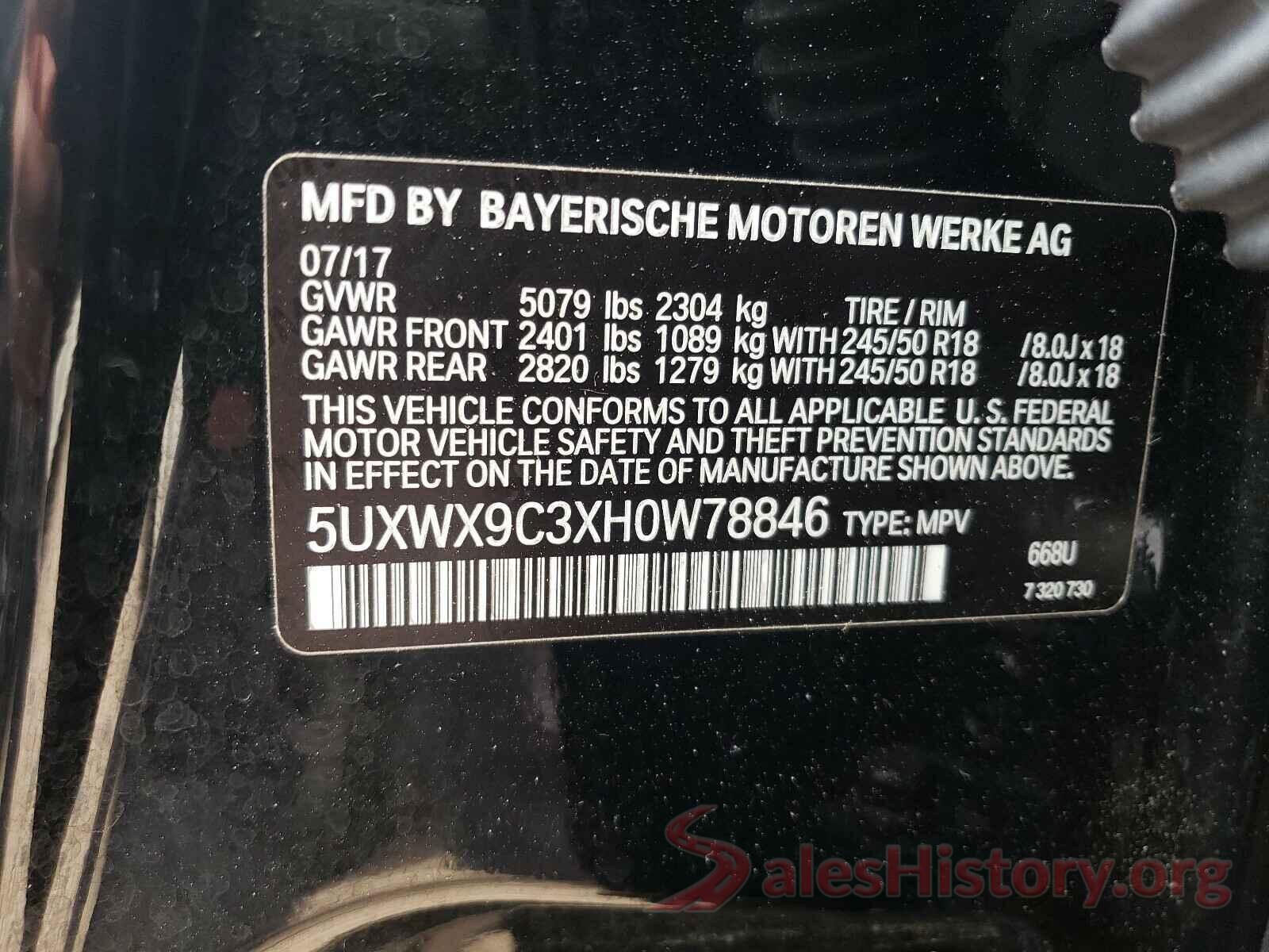 5UXWX9C3XH0W78846 2017 BMW X3