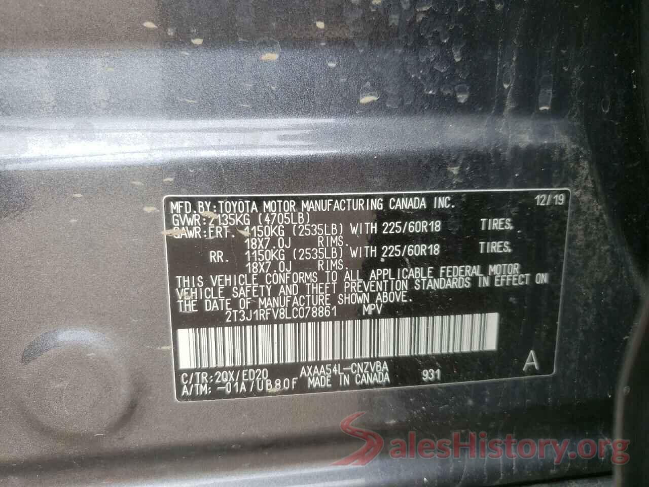 2T3J1RFV8LC078861 2020 TOYOTA RAV4