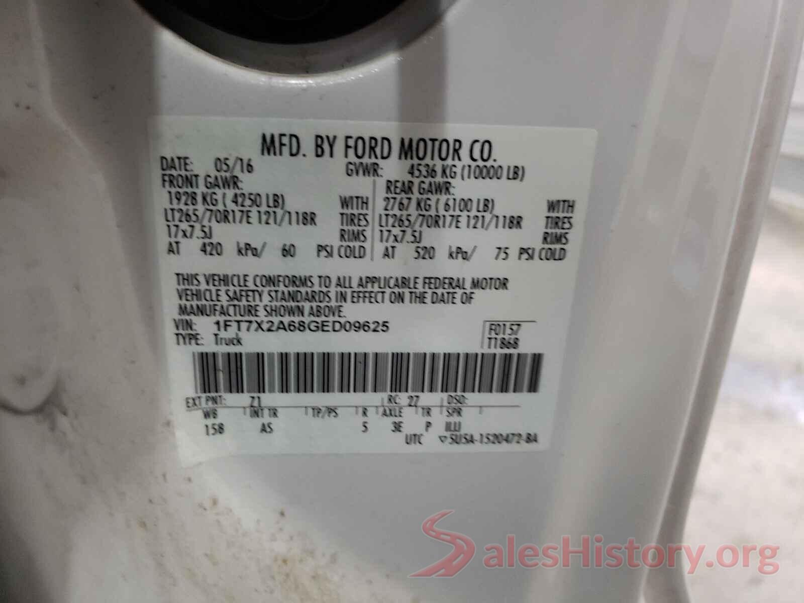 1FT7X2A68GED09625 2016 FORD F250