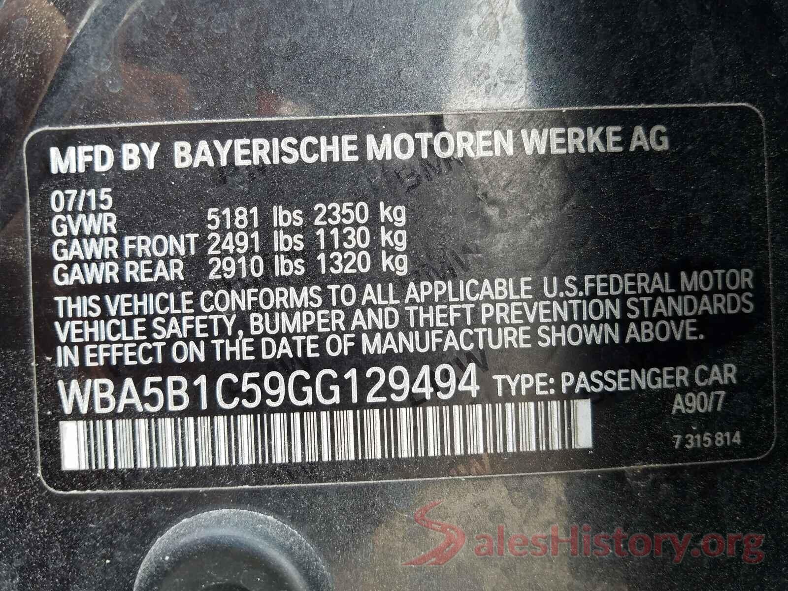 WBA5B1C59GG129494 2016 BMW 5 SERIES