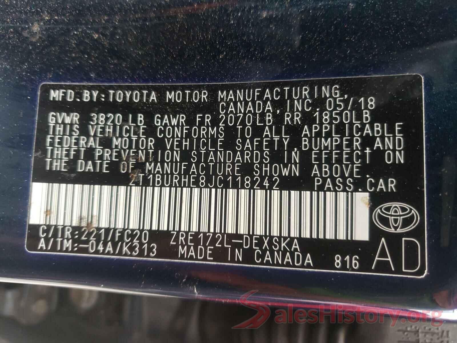 2T1BURHE8JC118242 2018 TOYOTA COROLLA