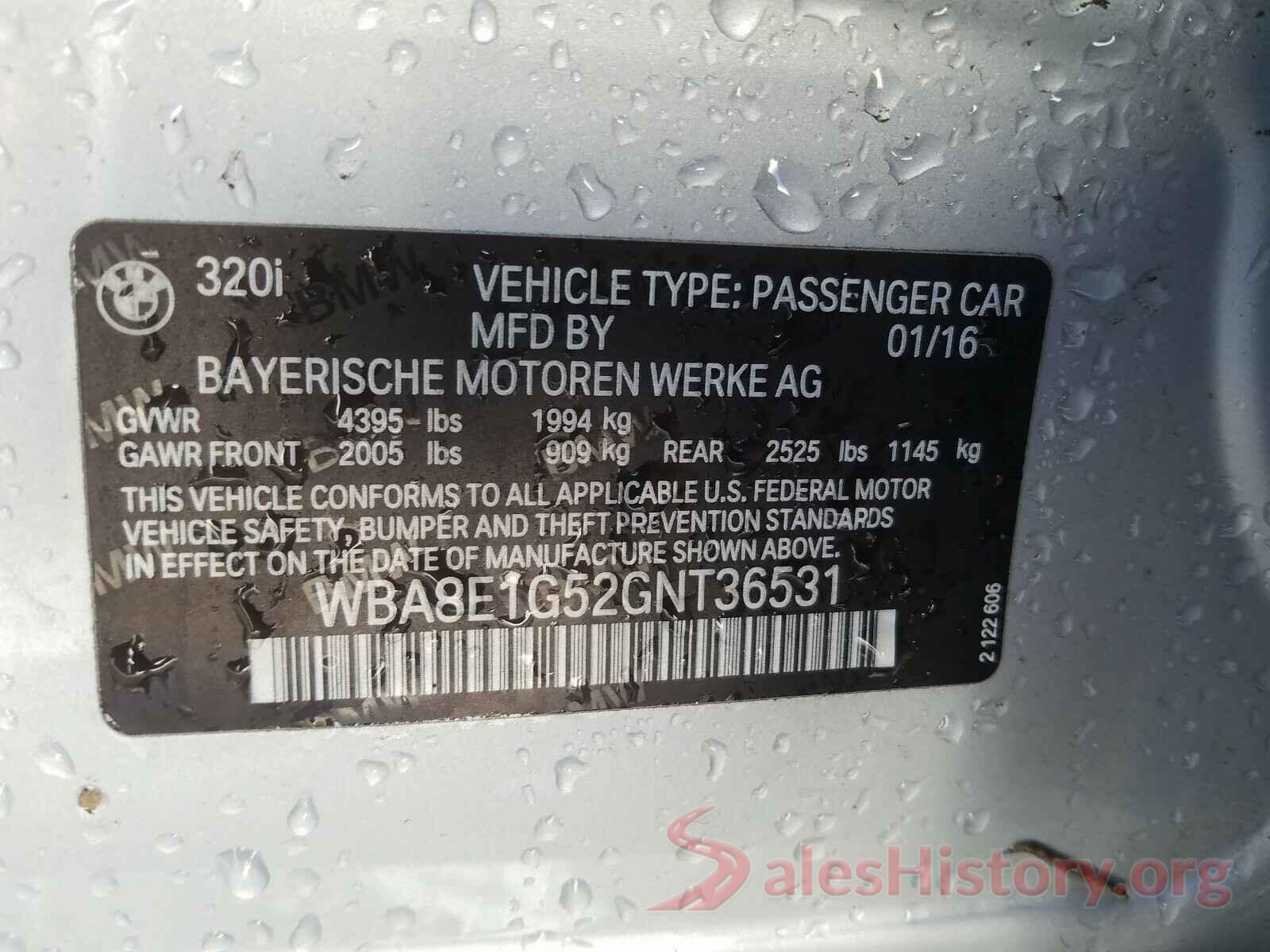 WBA8E1G52GNT36531 2016 BMW 3 SERIES