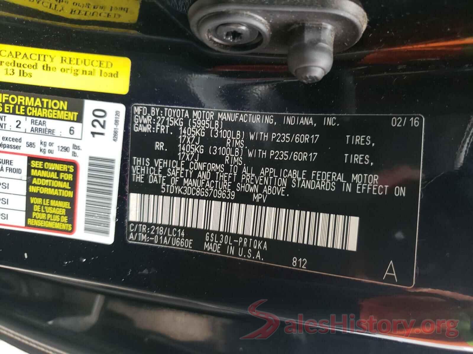 5TDYK3DC8GS709639 2016 TOYOTA SIENNA