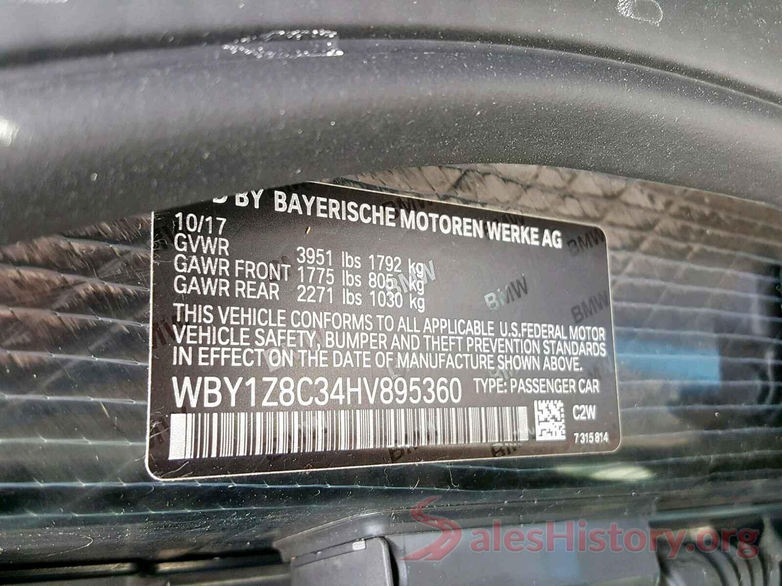 WBY1Z8C34HV895360 2017 BMW I SERIES