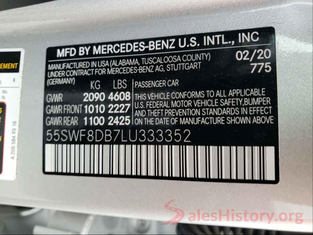 55SWF8DB7LU333352 2020 MERCEDES-BENZ C CLASS