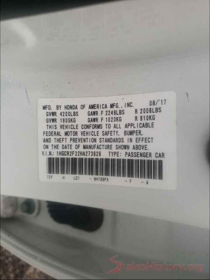 1HGCR2F32HA273626 2017 HONDA ACCORD