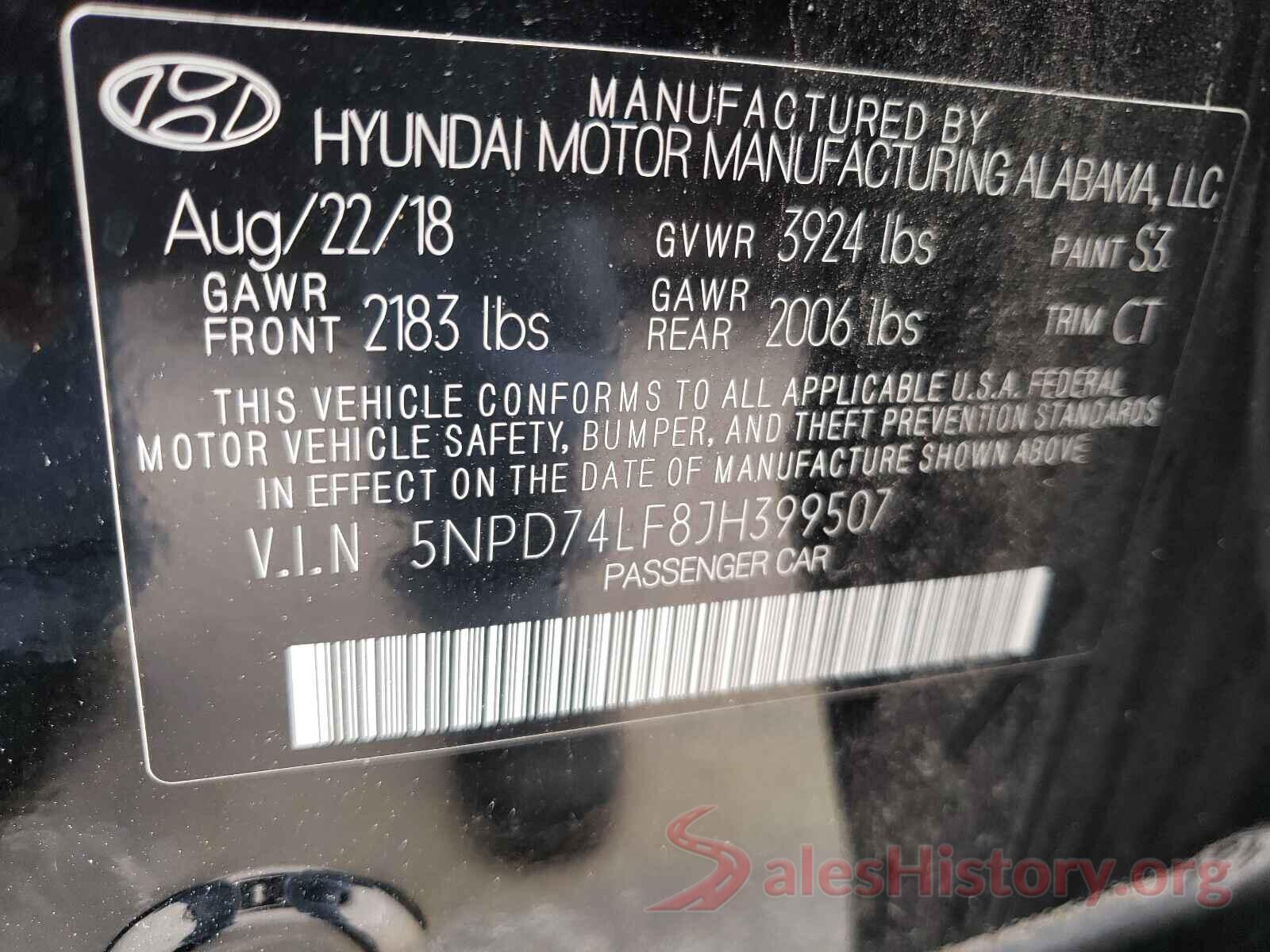 5NPD74LF8JH399507 2018 HYUNDAI ELANTRA