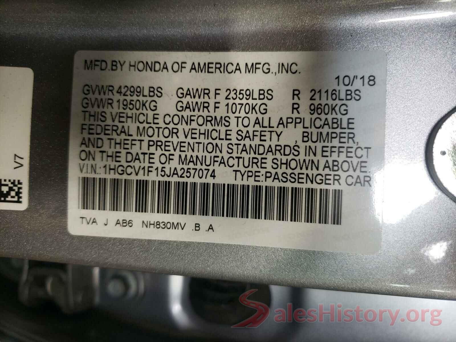 1HGCV1F15JA257074 2018 HONDA ACCORD