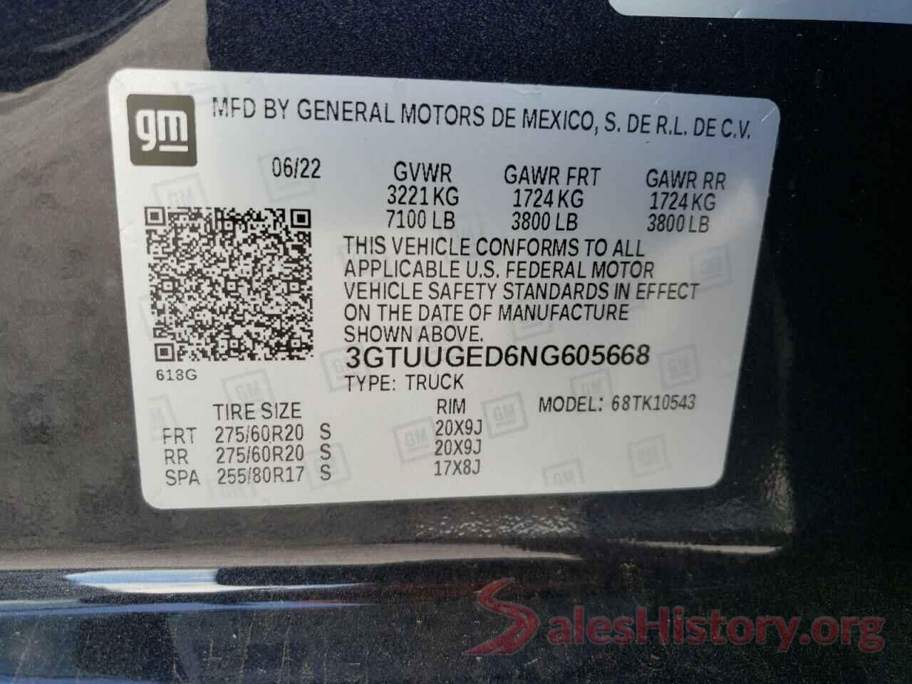 3GTUUGED6NG605668 2022 GMC SIERRA