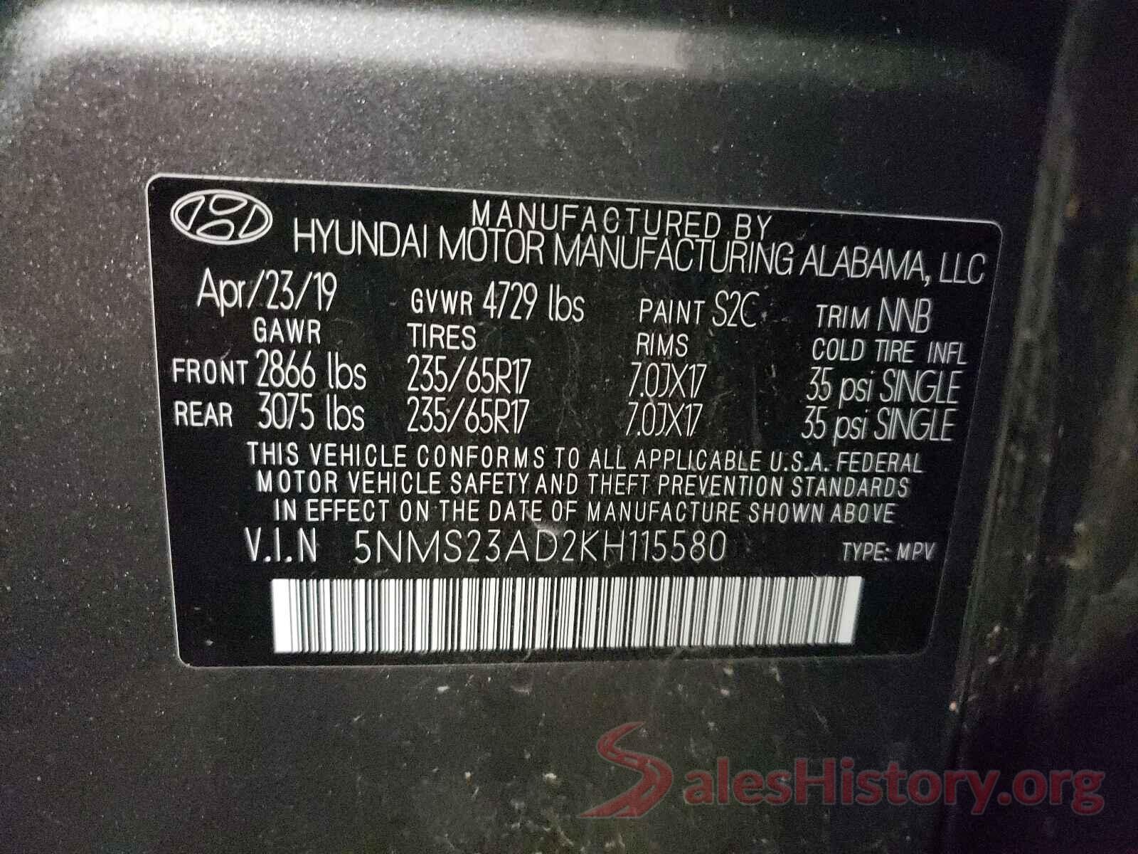 5NMS23AD2KH115580 2019 HYUNDAI SANTA FE