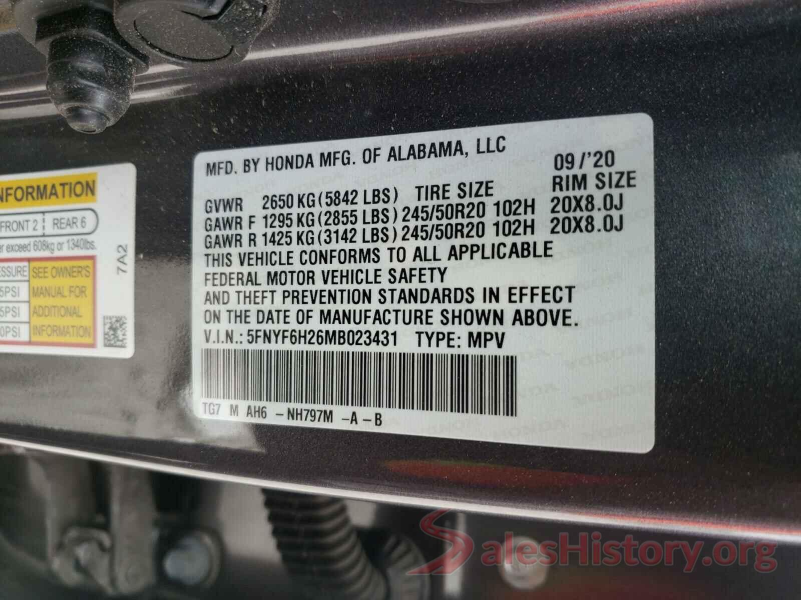 5FNYF6H26MB023431 2021 HONDA PILOT