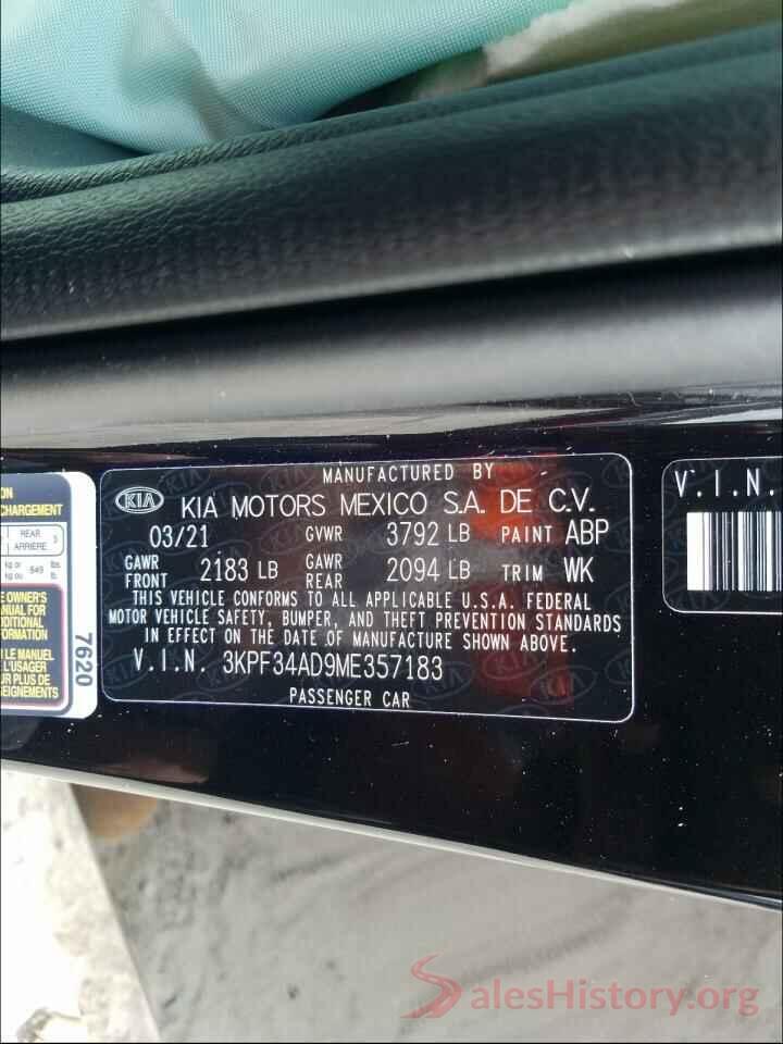 3KPF34AD9ME357183 2021 KIA FORTE