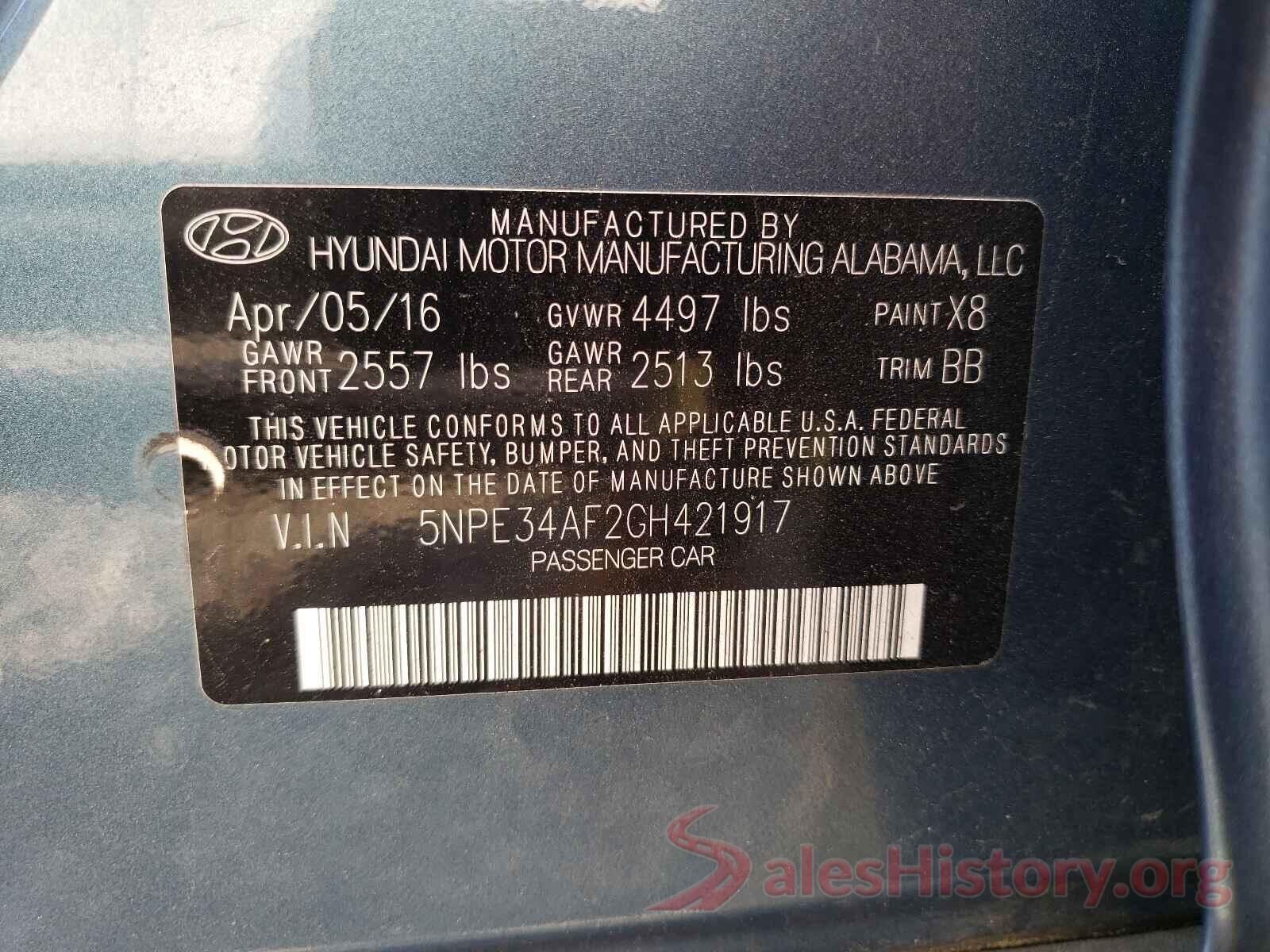 5NPE34AF2GH421917 2016 HYUNDAI SONATA